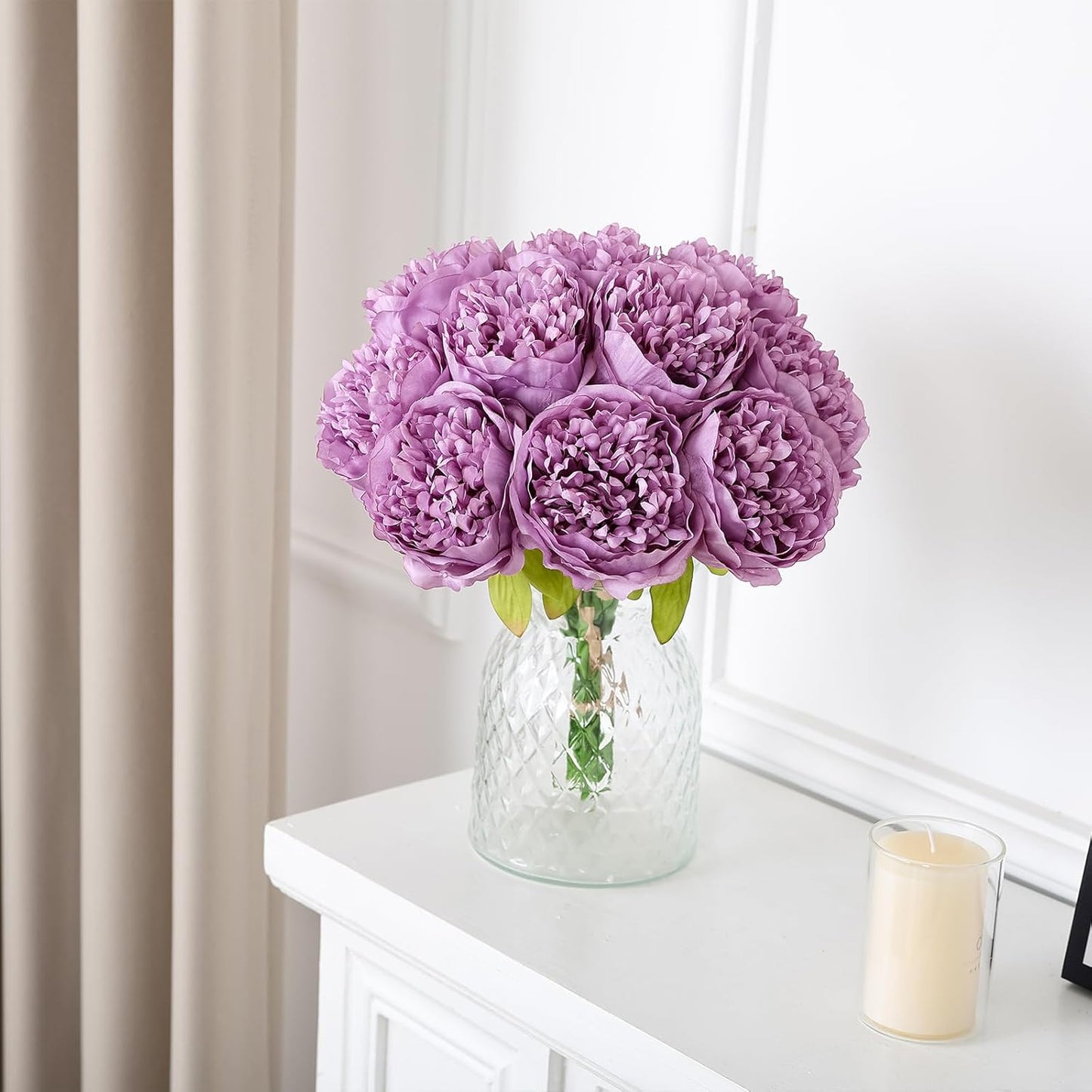 U'Artlines Artificial Peony Silk Flower with Stems 10pcs Real Look Vintage Peonies for Home Wedding Decoration (Purple)