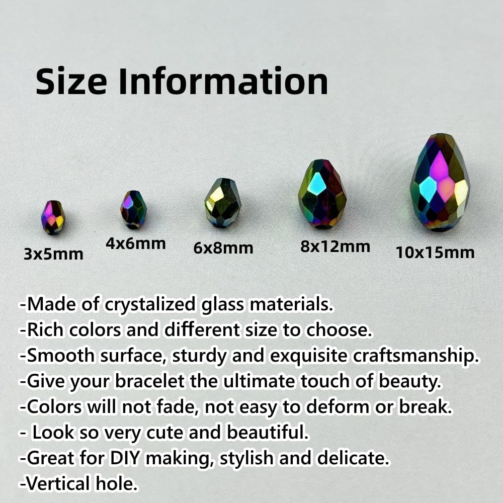 100pcs 8x12mm Teardrop Crystal Glass Beads for Jewelry Making, Faceted Vertical Hole Teardrop Glass Spacer Beads for Wind Chimes Bracelet Earring Necklace DIY Craft(Rainbow)