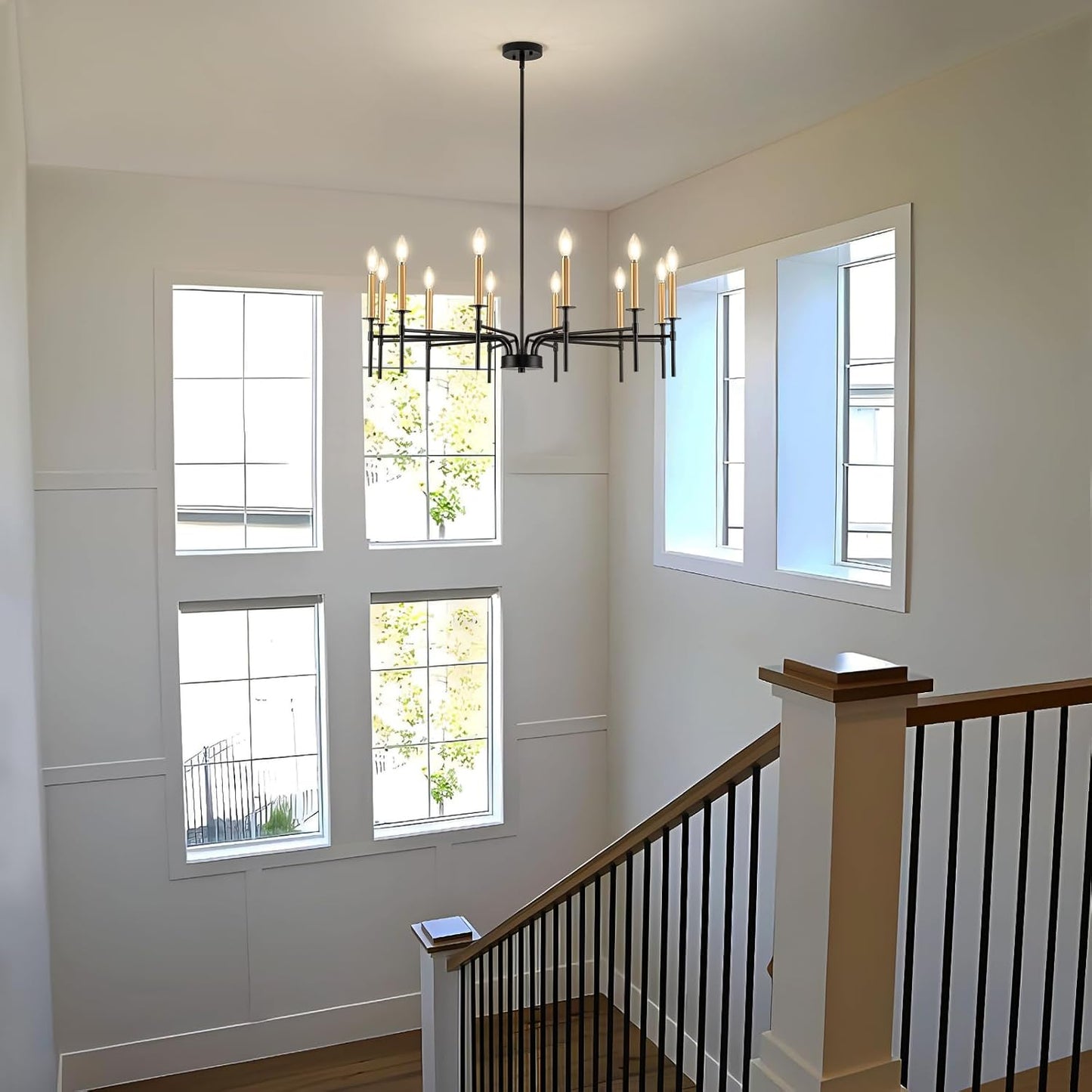 12 Light Modern Farmhouse Black and Gold Chandeliers for Dining Room Light Fixture, Metal Candle Chandelier Lighting Fixtures for Living Room Stair Foyer Entryway Bedroom Kitchen