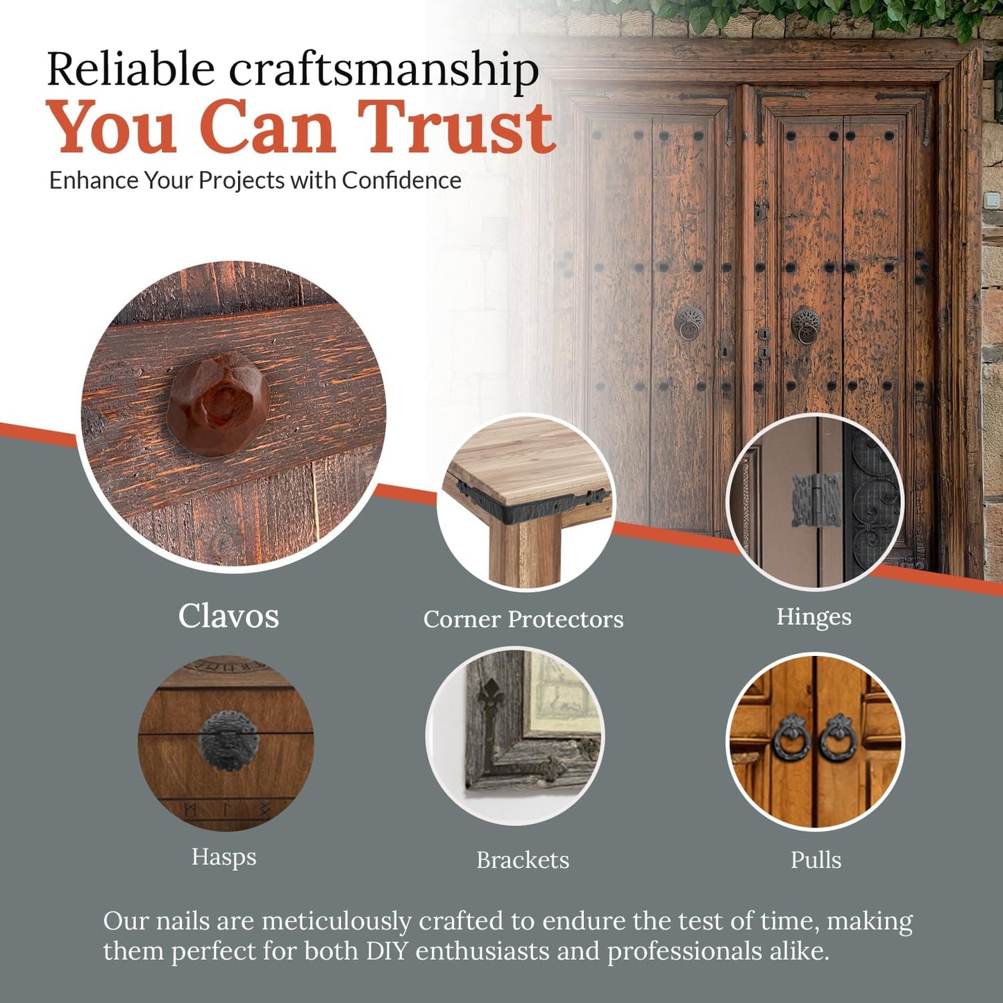 10 Pack 1.25" Round Head Iron Clavos Decorative Nails – Sealed Rusted – Handmade Rustic Round Fasteners for Farmhouse Shutters, Faux Wood, Barn Doors, Shutters, Gates – Ornamental Wood Accent