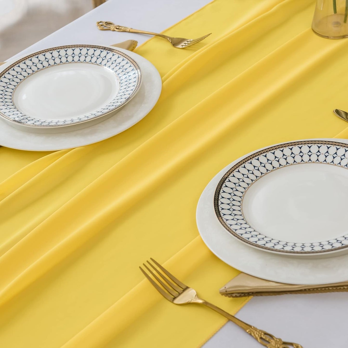 6Pack 9ft Chiffon Table Runner 14x108 Inch Sheer Romantic Table Runner for Wedding Birthday Party Bridal Shower Outdoor Decoration -Yellow