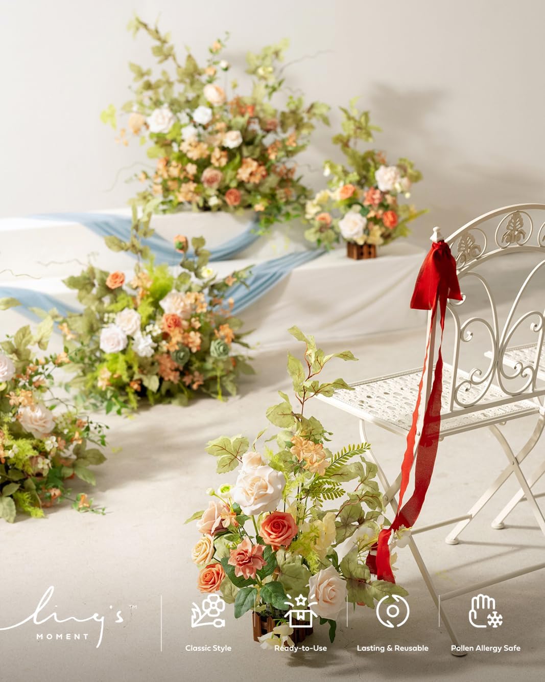 Ling's Moment 17.5" Tall Standing Artificial Flowers Arrangements 4pcs Fall Wedding Aisle Runner Chair Decorations Blush & Pink Centerpieces for Ceremony Reception Rose Floral Party Outdoor