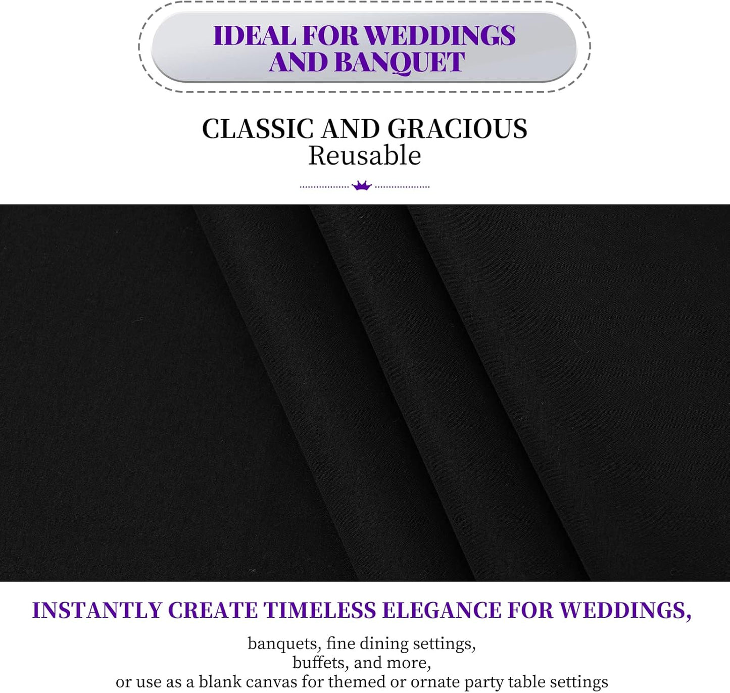 12 Pack 60 x 102 Inch Rectangle Tablecloth, Black Rectangle Tablecloth Polyester for 6 Feet Rectangle Tables, Washable Fabric Table Cloth for Wedding Dining Table Buffet Parties Camping