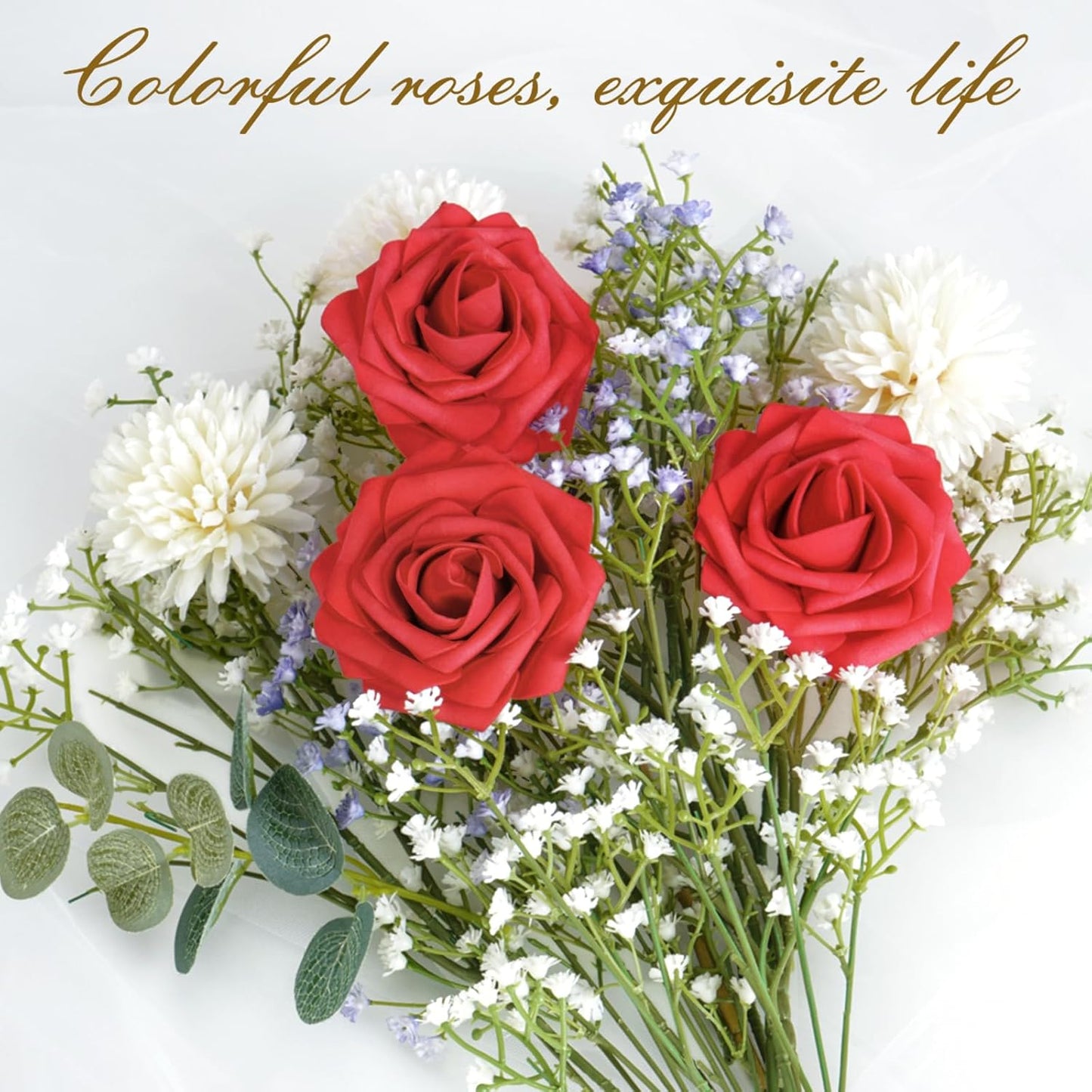 BLEUM CADE 36Pcs Artificial Flowers Fake Roses with Stems, Red Boxed Foam Roses for DIY Bouquets Centerpieces Wedding Party Arrangement Bridal Shower Decor