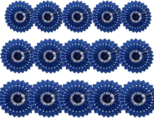 15pcs 6'' 8'' 10'' Royal Blue Paper Fans Decorations Round Tissue Paper Fans Hanging Paper Fans Set Party Paper Honeycomb Fans Decorations for Party Birthday Wedding Events