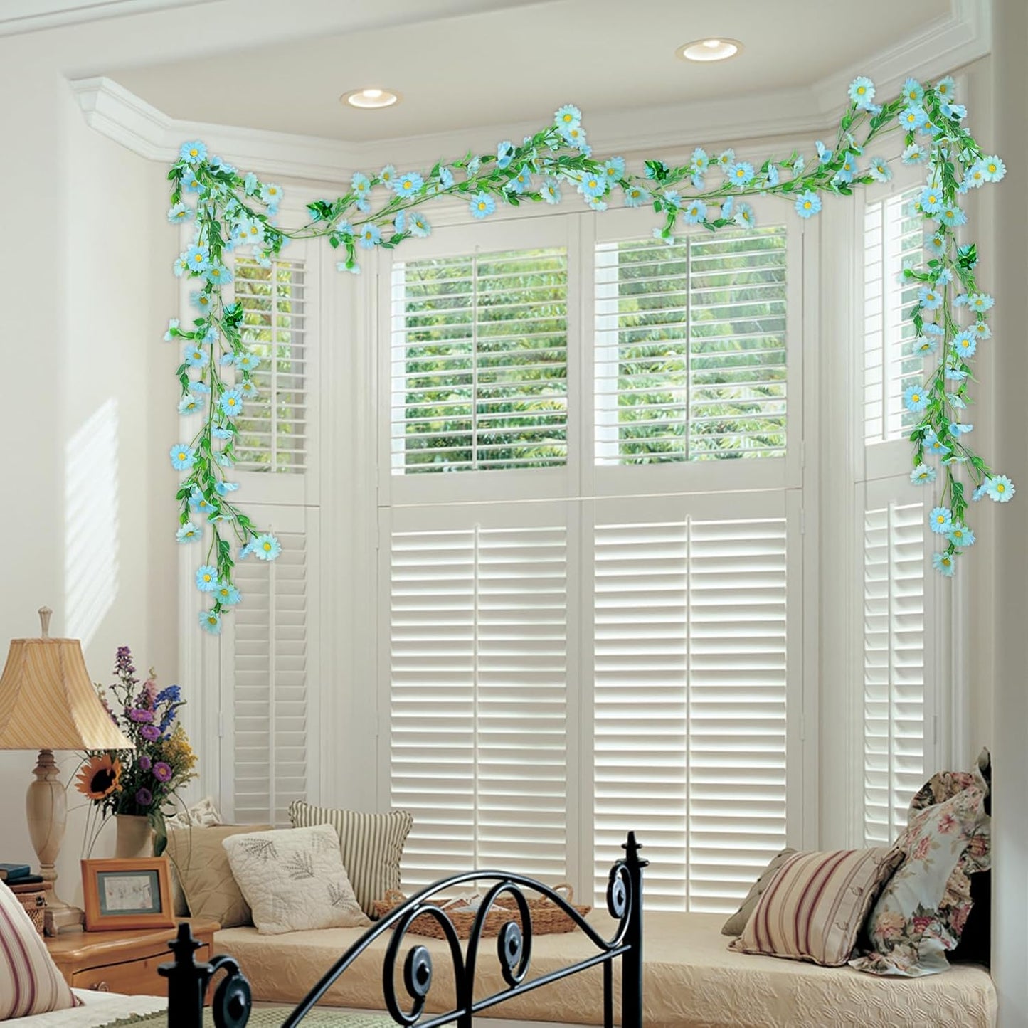 2 Pack Silk Flower Garland Artificial Blue Daisy Garland Fake Hanging Vines with Daisy Flowers for Wall Home Party Wedding Indoor Outdoor Spring Decor