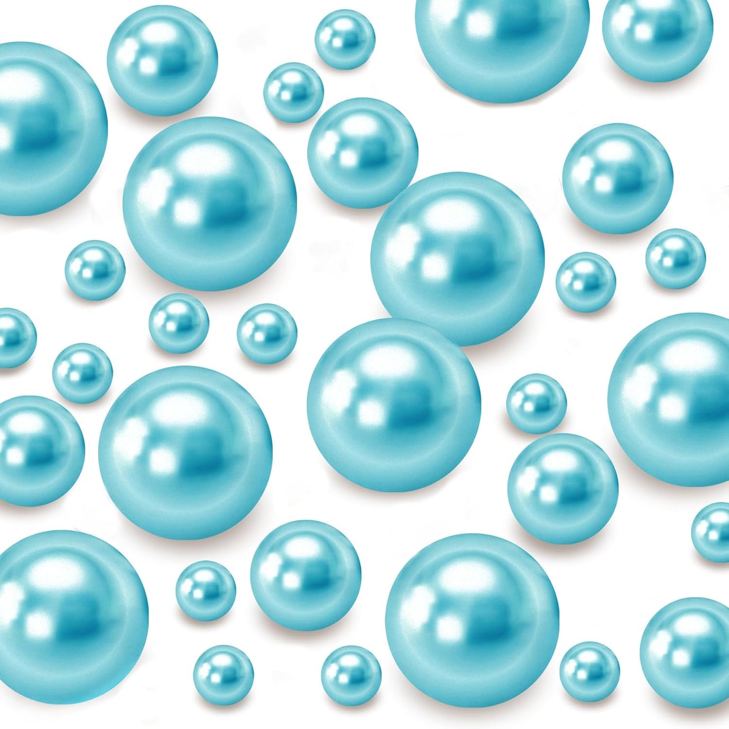 120 PCS 8/14/20mm No Hole Polish Pearl Beads for Centerpiece, Lake Blue Beads Decorative Vase Fillers, Plastics Pearls for Vases, Table Scatters, Wedding Party Decor