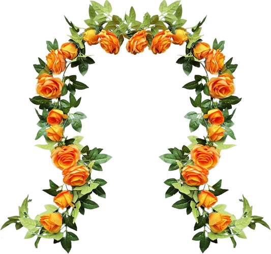 UKELER 2 Pack Artificial Flower Garland Rose Floral Vines Artificial Flowers Hanging Rose Flower Plants for Garden Craft Home Decor, Orange