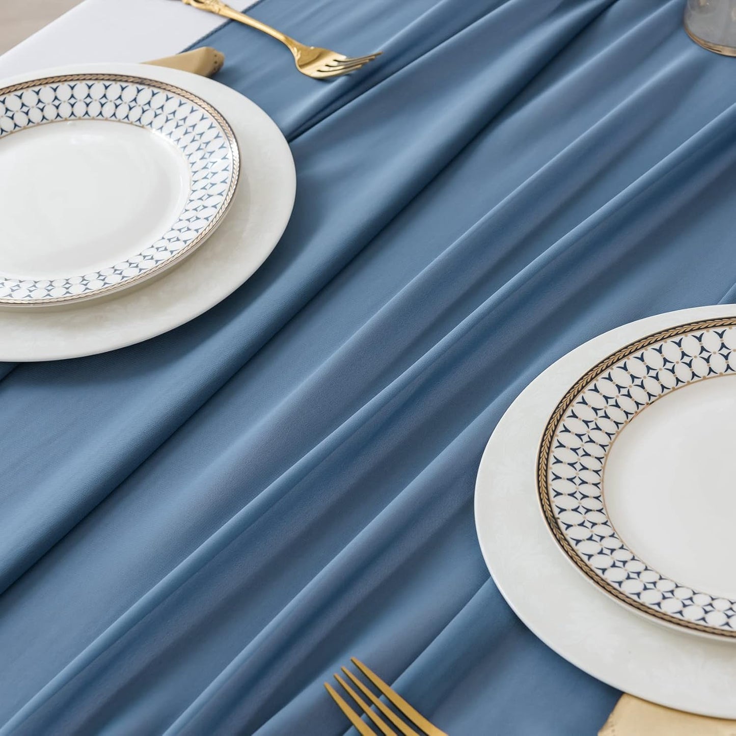 6Pack 9ft Chiffon Table Runner 14x108 Inch Sheer Romantic Table Runner for Wedding Birthday Party Bridal Shower Outdoor Decoration-Dusty Blue