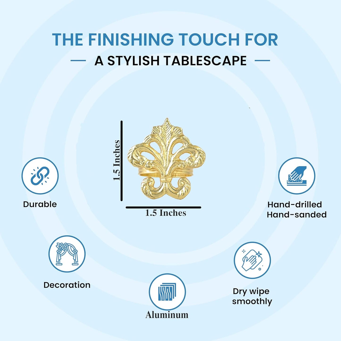 12-Pack Gold Napkin Rings - Shiny Metal Napkin Rings - Premium Lightweight Metal Napkin Holders for Elegant Dining, Weddings, Parties & Everyday Décor - ALPHA Living HOME