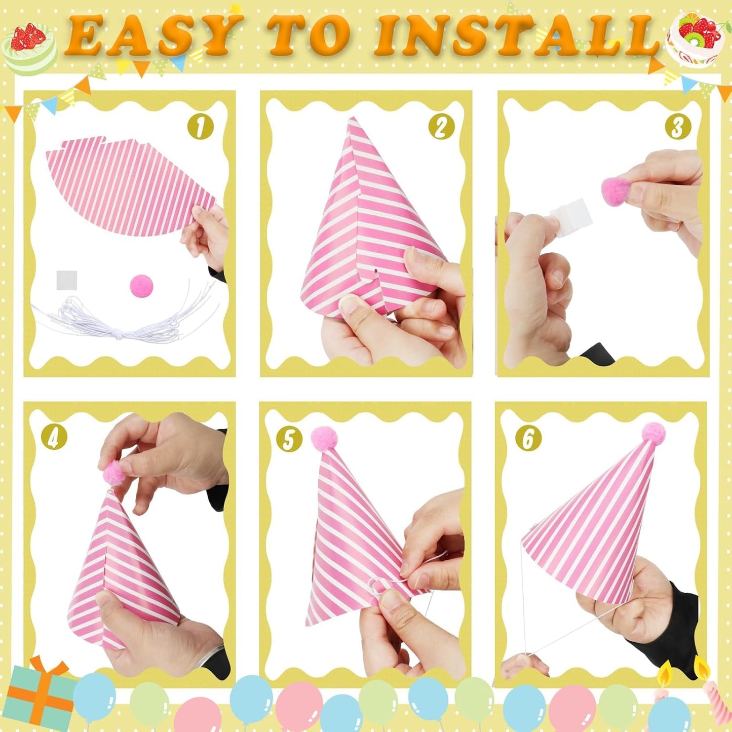 116 PCS Birthday Party Cone Hats Assorted Colors Cone Paper Hat with Colorful Blowers and Metallic Fringed Noise Makers Blowouts for Kids Adults Birthday Baby Shower Party Supplies