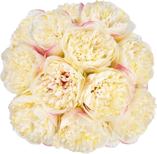 U'Artlines 2 Bouquet 10 Heads Artificial Peony Silk Flower Leaf Home Office Wedding Party Festival Bar Decor (Champagne)