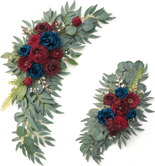 ponatia Wedding Arch Flowers (Pack of 2), Burgundy and Navy Flowers Wedding Decorations for Wedding Welcome Signs, Wedding Arches for Ceremony Reception
