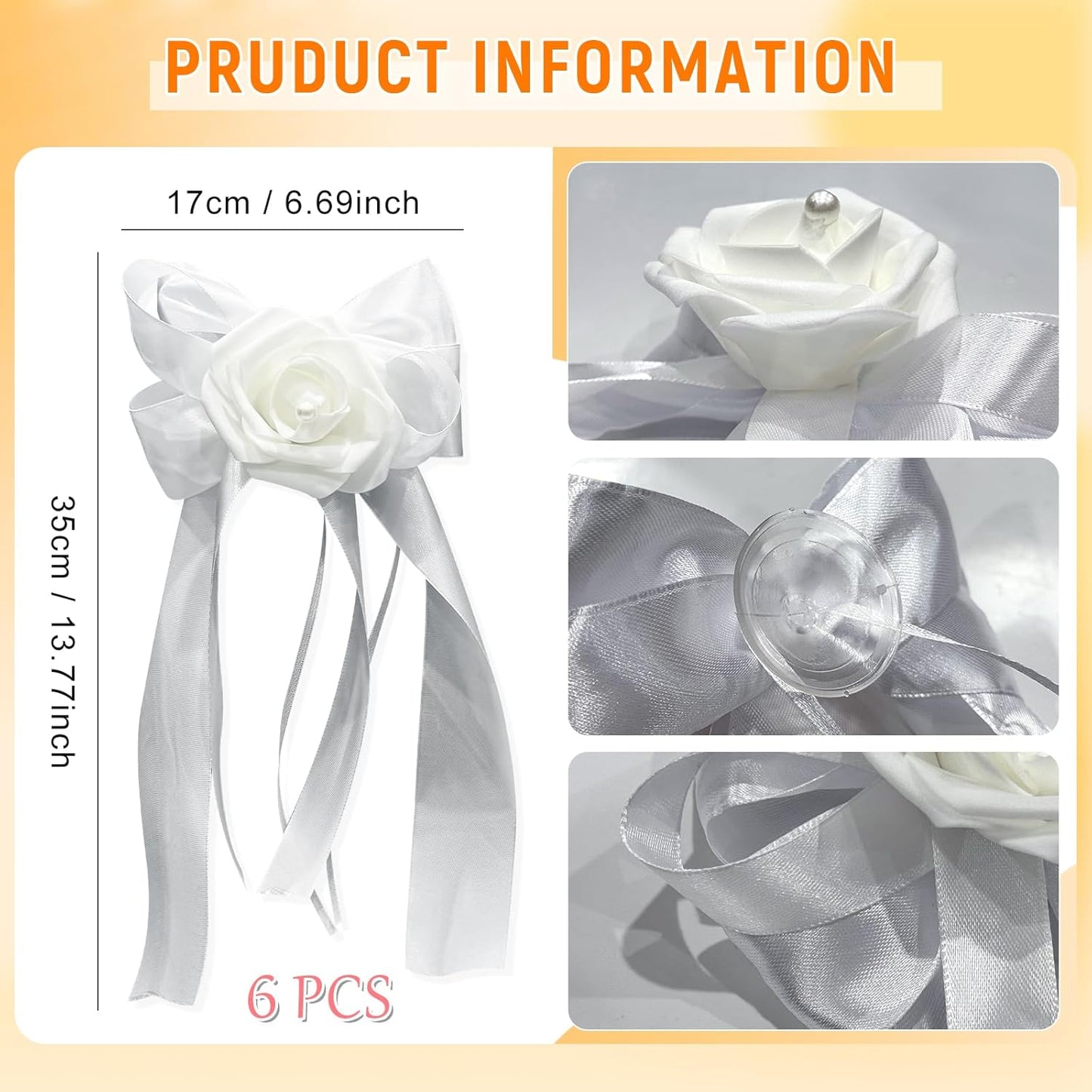 Wedding Car Decoration Flowers, Artificial White Bow Cars Decorative Flower Rose for Door Handles, Automotive Decorations Accessories for Women Men