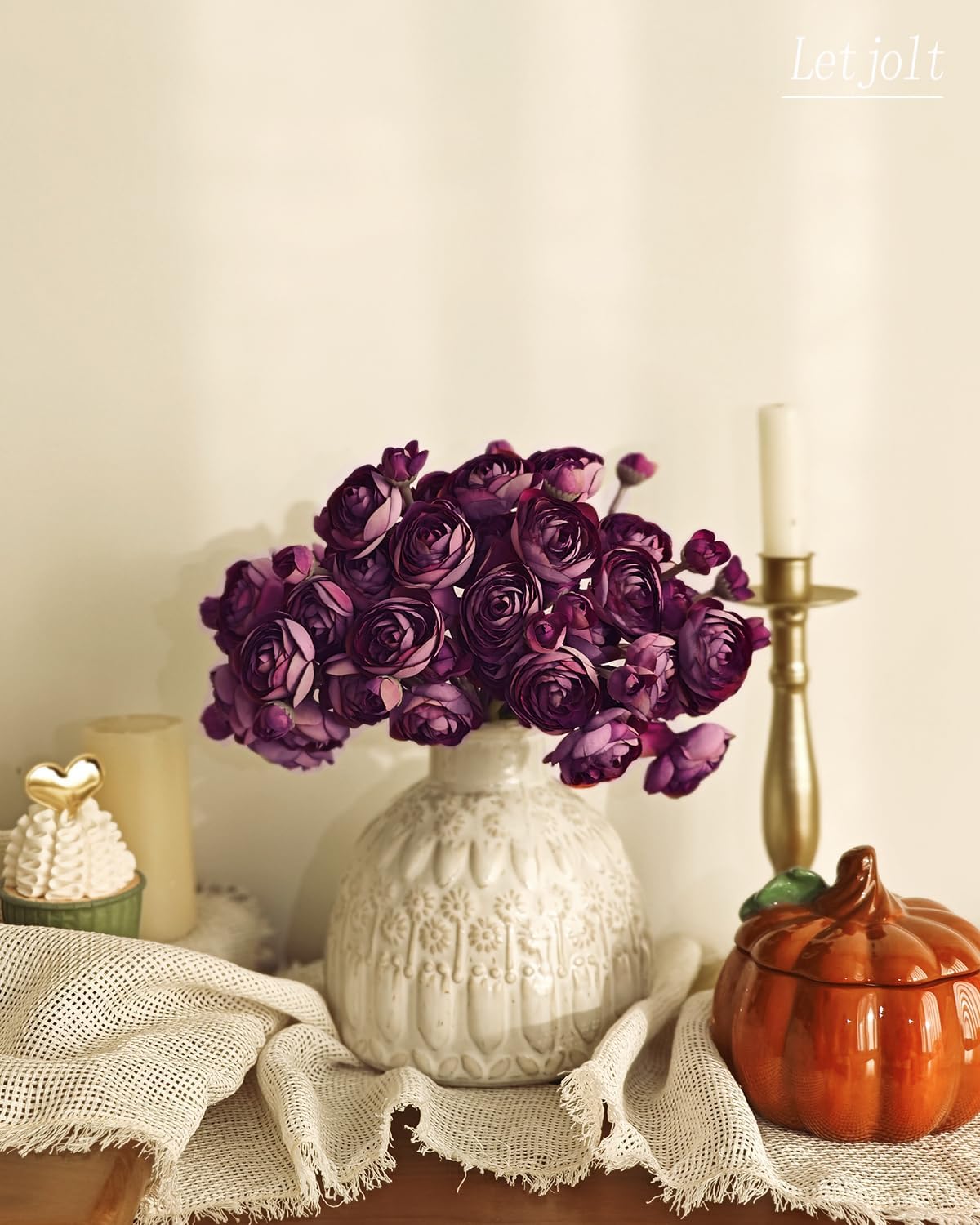 Letjolt Ranunculus Artificial Flower 18 Pcs Purple Silk Ranunculus Wedding Bouquet Engagement Centerpieces Arrangements Bridal Shower Decorations Home Decor, Purple