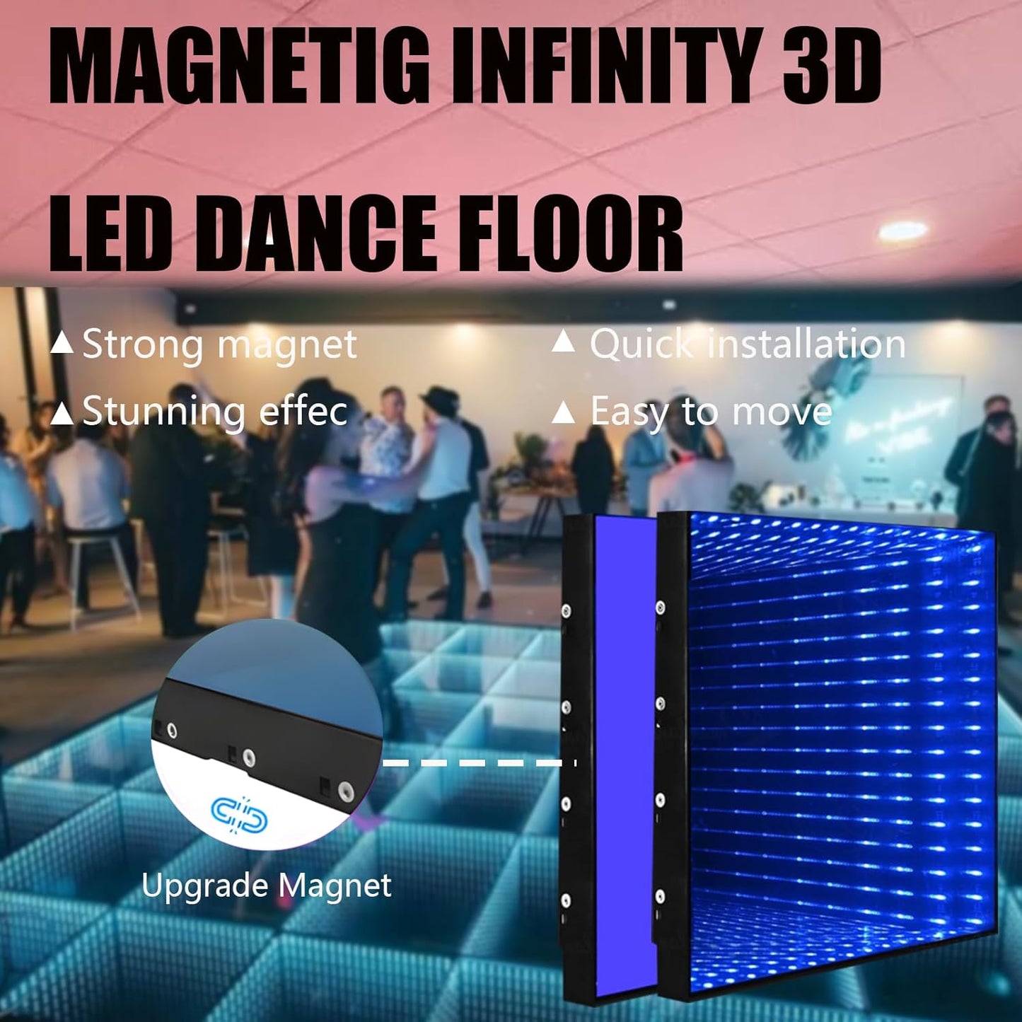 16.4 * 16.4ft 3D Infinity LED Dance Floor - RGB Color Changing & Tempered Glass Panel with Flight Case - Perfect for Weddings, DJ Parties, Nightclubs, and Stage Shows