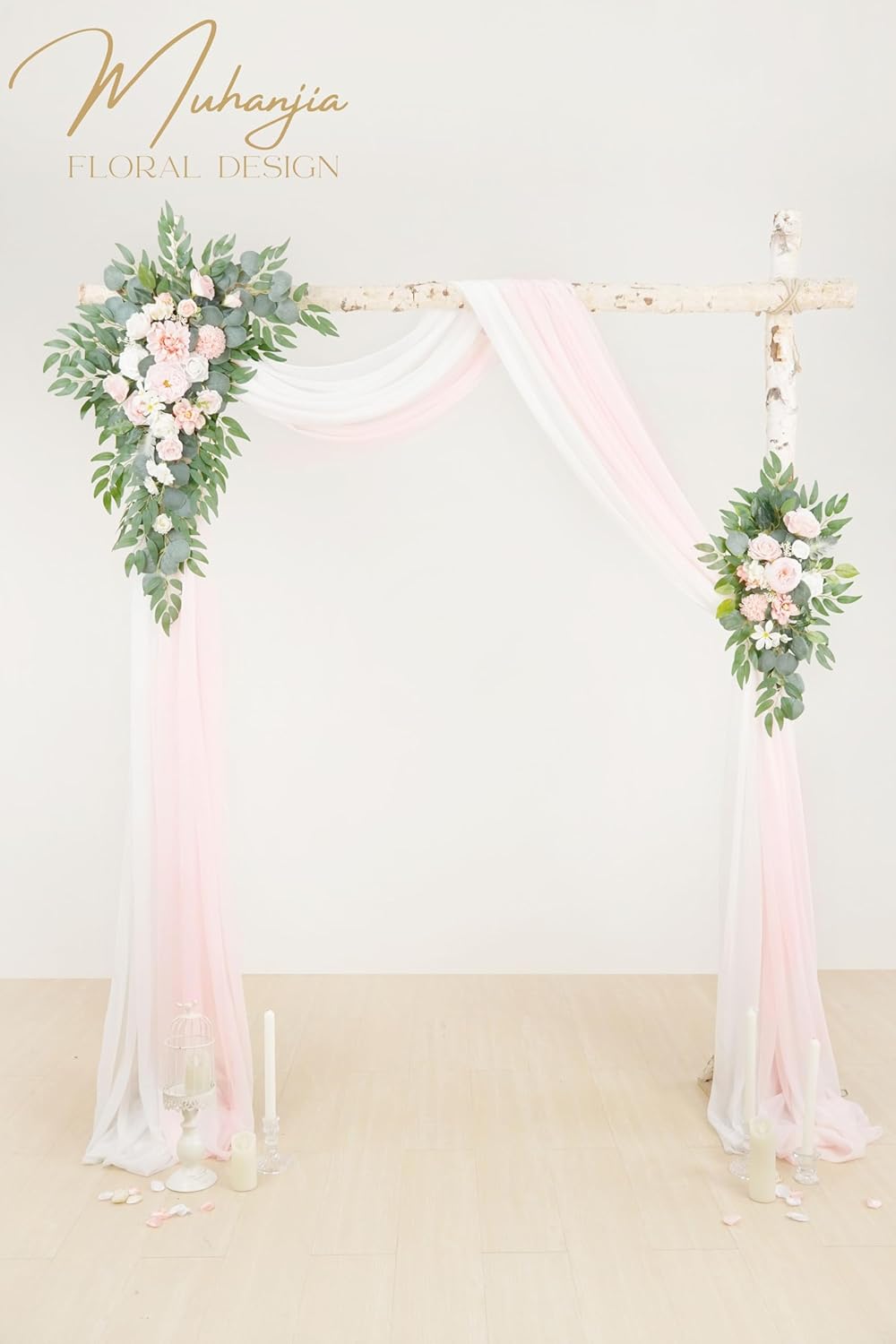 Artificial Arch Flowers Kit(Pack of 4),2Pcs Artificial Flower Arch Decor, 2Pcs Drapes, Ceremony and Reception Background Rose Decoration, Flamingo Pink Rose Floral Outdoor Party Decor