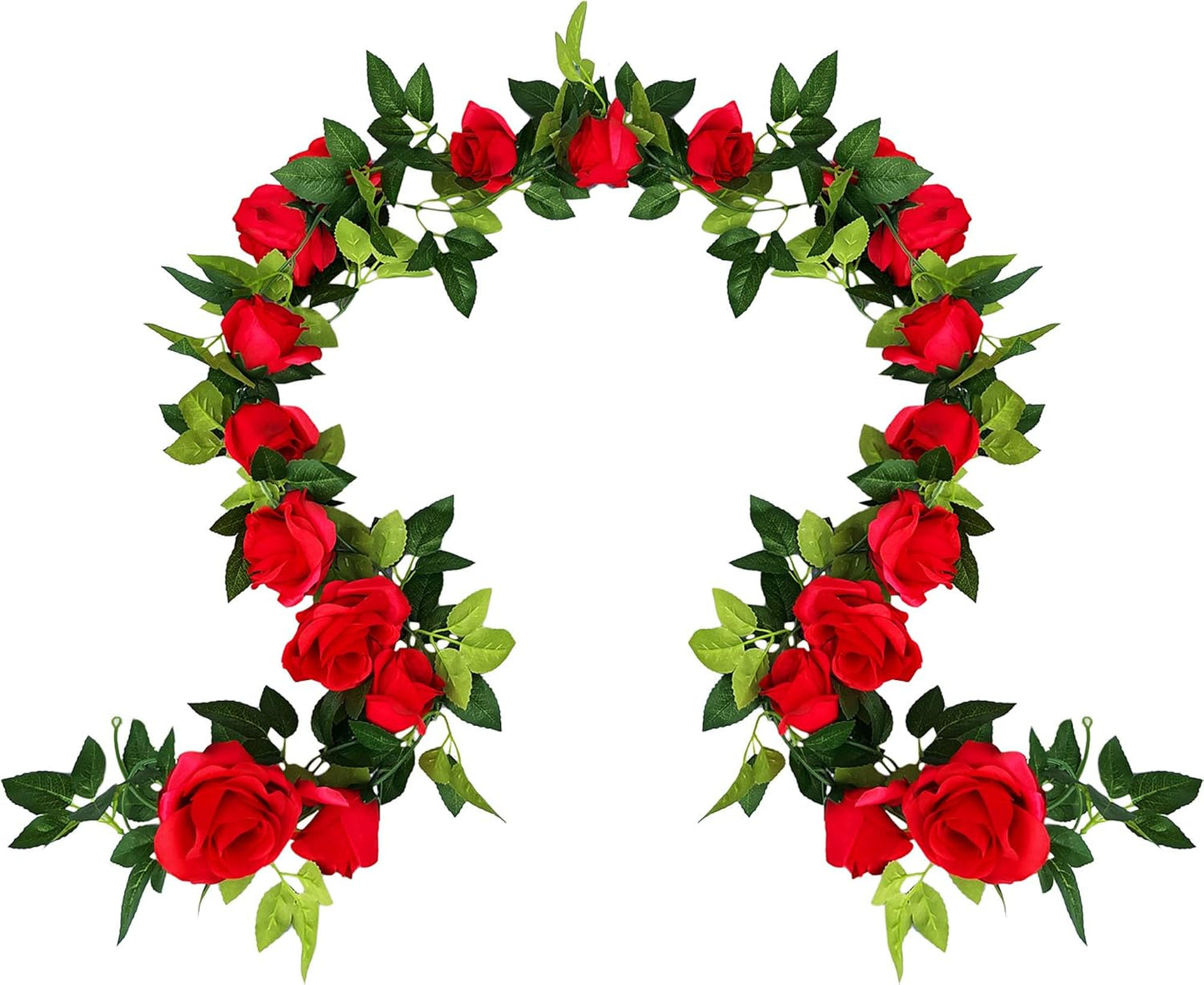 UKELER 2 Pack 14FT Artificial Rose Vines Red Flower Garland Artificial Rose Flowers with Green Leaves Floral Plant for Wedding Arch Party Garden Craft Home Decor