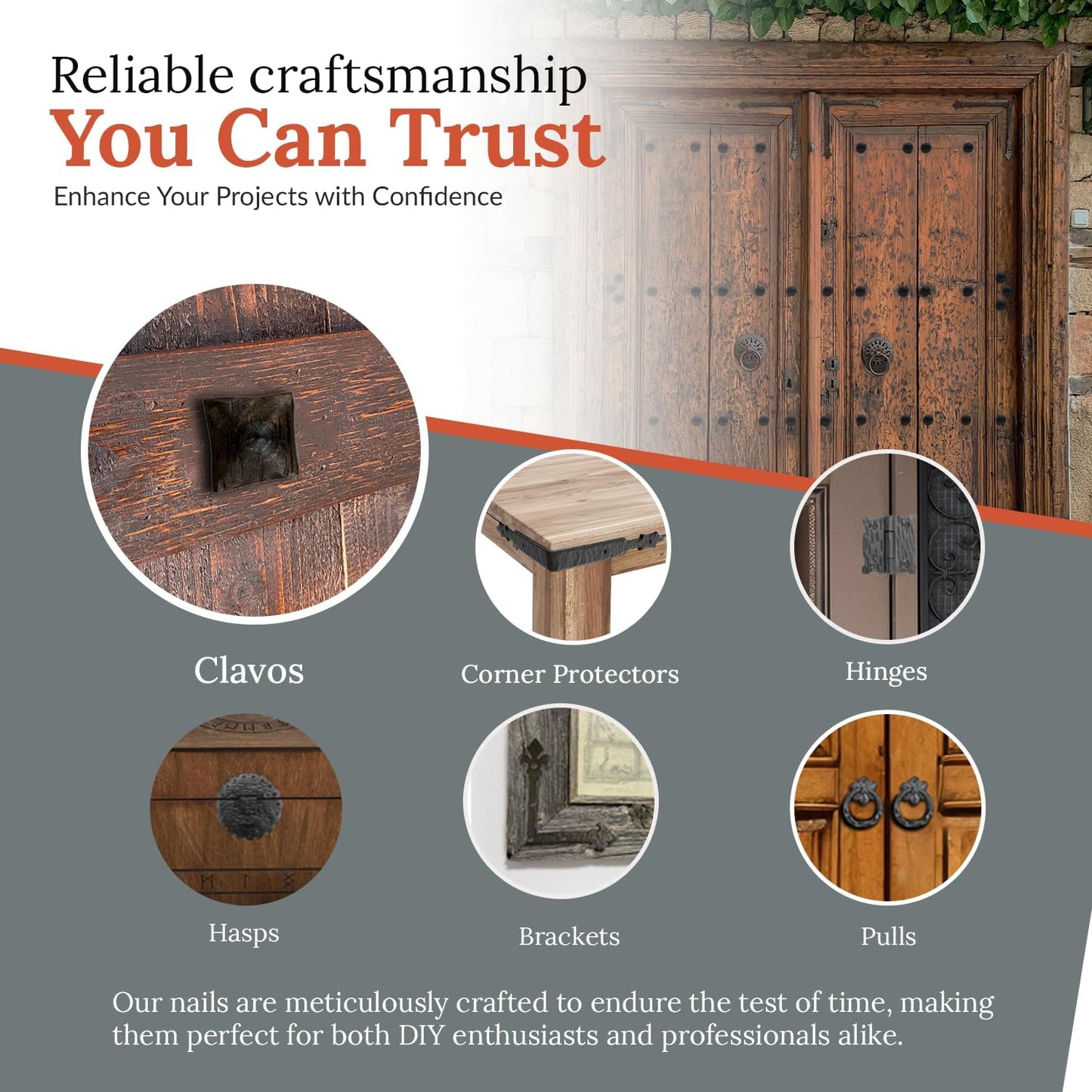 10 Pack 0.75" Square Head Iron Clavos Decorative Nails – Unfinished – Handmade Rustic Square Fasteners for Farmhouse Shutters, Faux Wood, Barn Doors, Shutters, and Gates – Ornamental Wood Accent