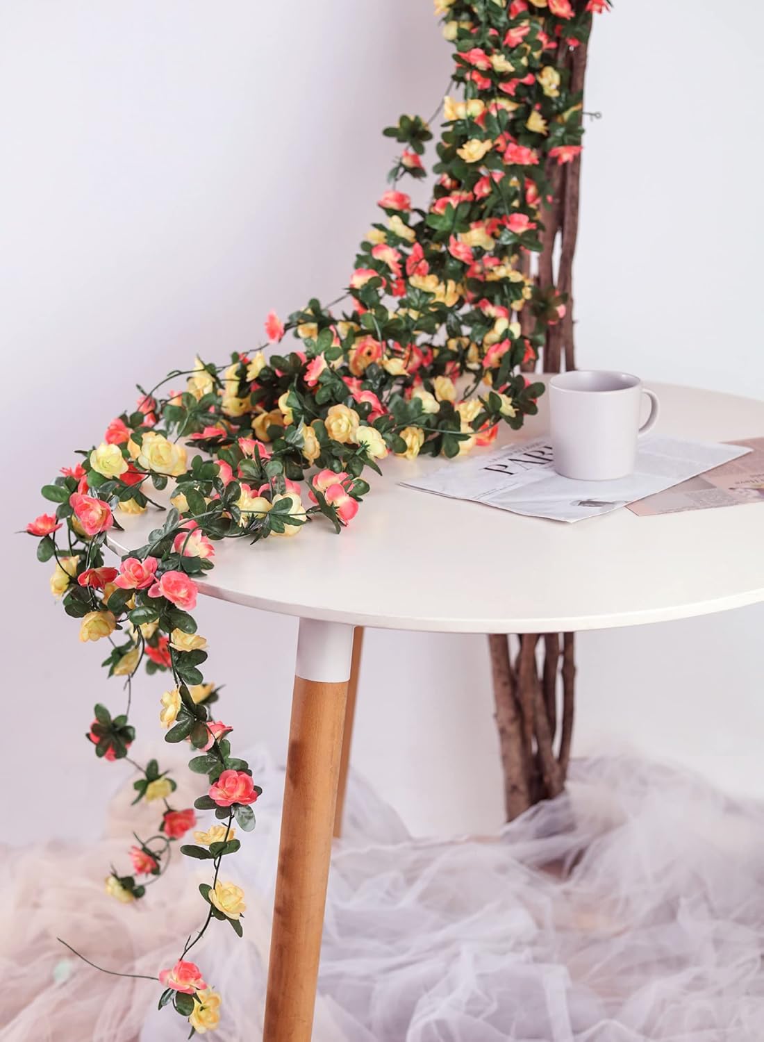 Miracliy 5Pcs 41FT Flower Garland Artificial Rose Arch Vines Fake Spring Floral Garland for Flower Wall Backdrop Wedding Mothers Day Garden Tea Party Decoration