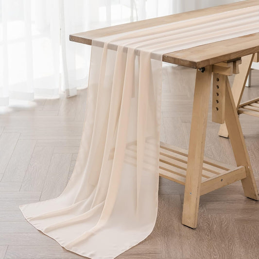 12Pack 9ft Chiffon Table Runner 14x108 Inch Sheer Romantic Table Runner for Wedding Birthday Party Bridal Shower Outdoor Decoration-Peach