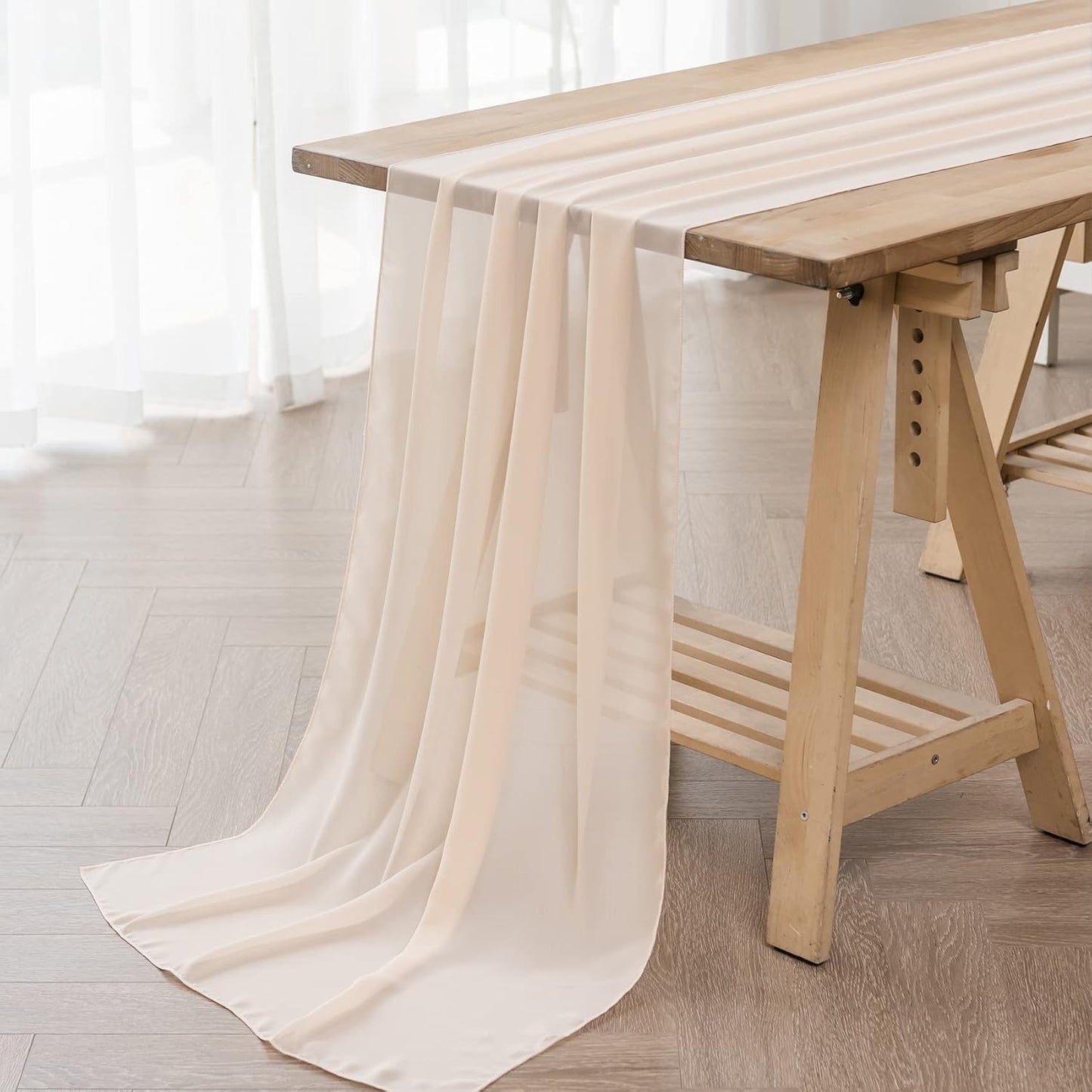 6Pack 9ft Chiffon Table Runner 14x108 Inch Sheer Romantic Table Runner for Wedding Birthday Party Bridal Shower Outdoor Decoration-Peach