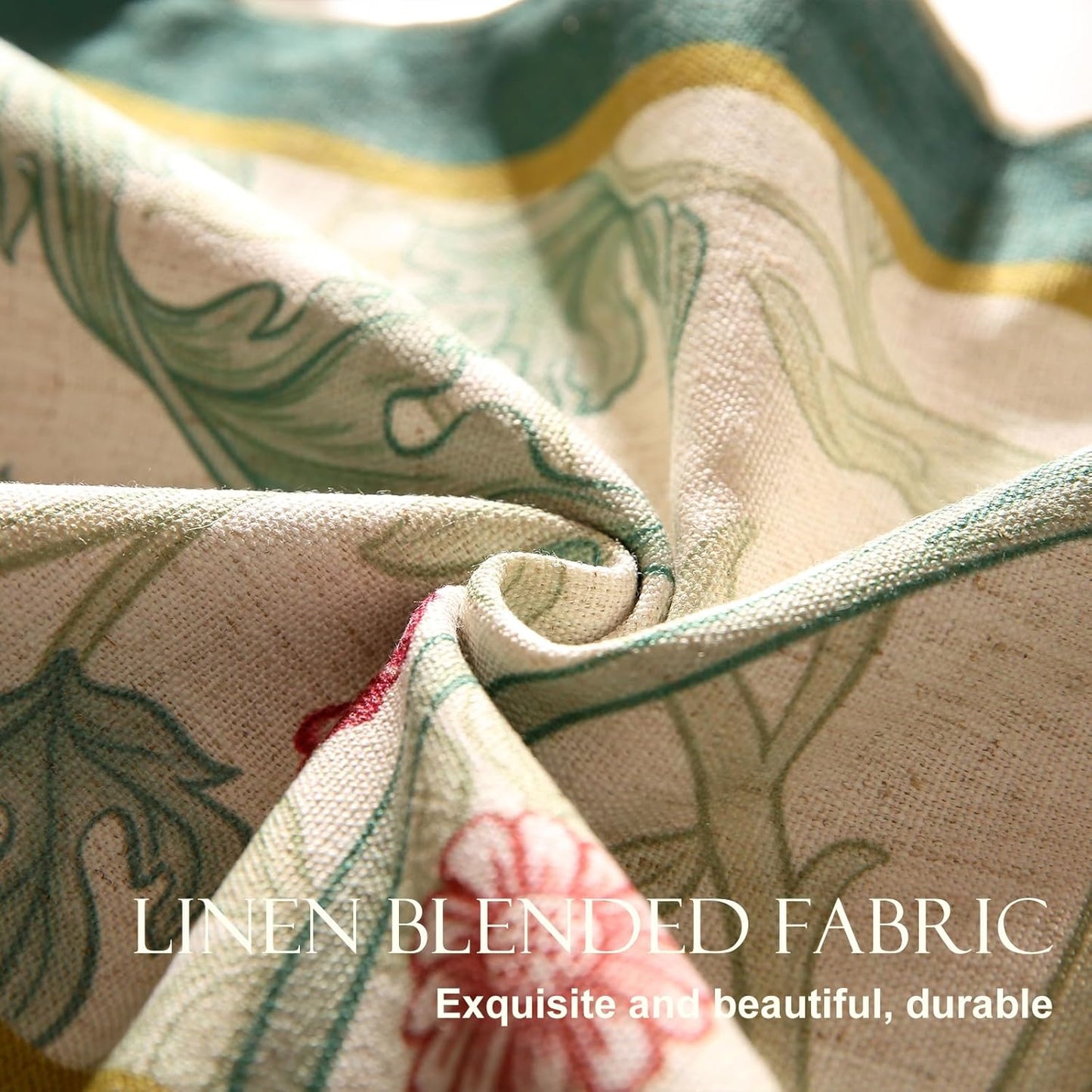 patdrea Designer Green Floral Table Runner,French Elegant Vibrant Rustic Linen with Green Leaves Patterns Fabric Table Mat,Decoration for Kitchen Dining Room Banquet Christmas,12"*102"