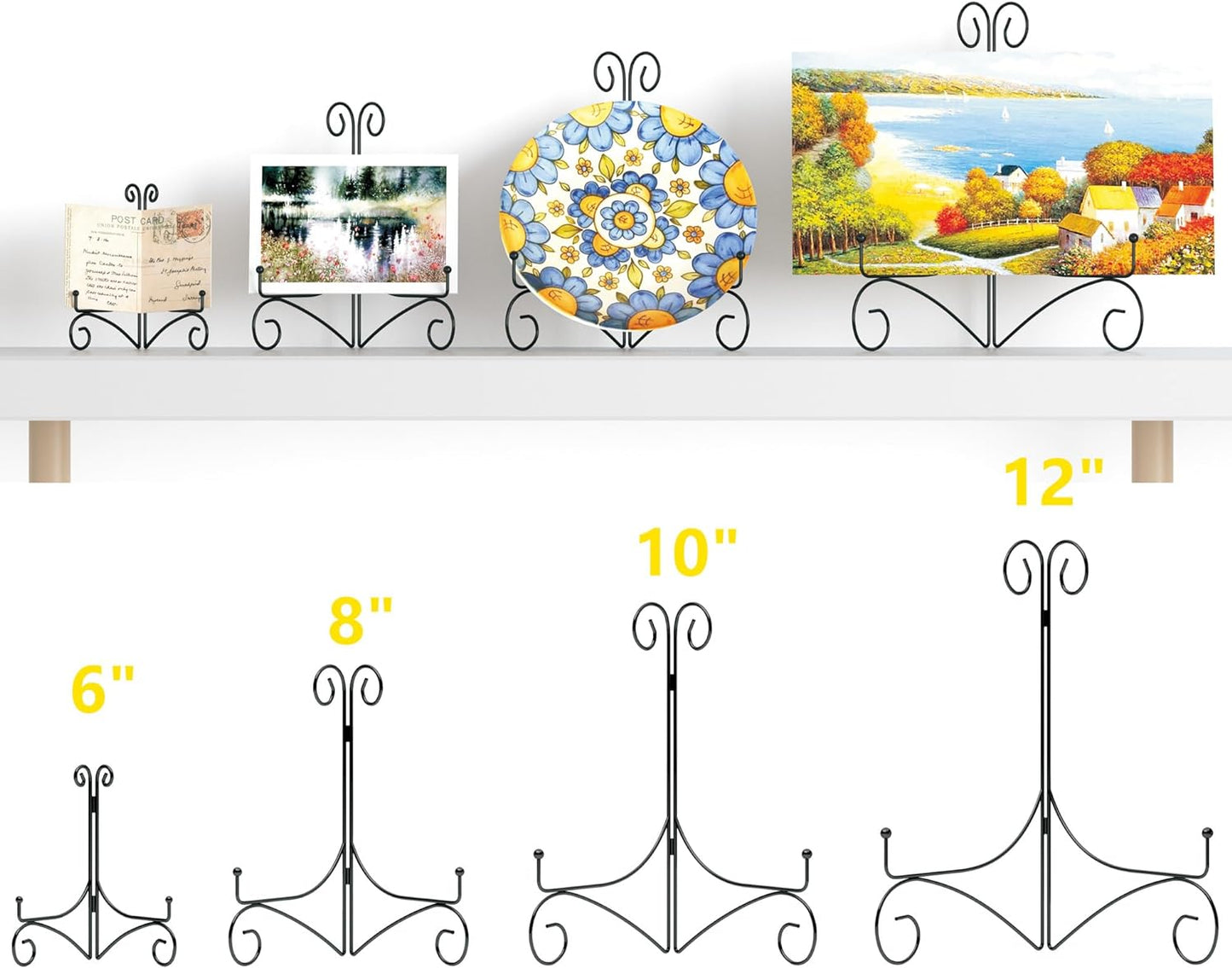 10 Inch Display Plate Holder with Folding Design, Metal Table Stand for Home Decoration, Picture Easel, Photo Frame Stand - Black