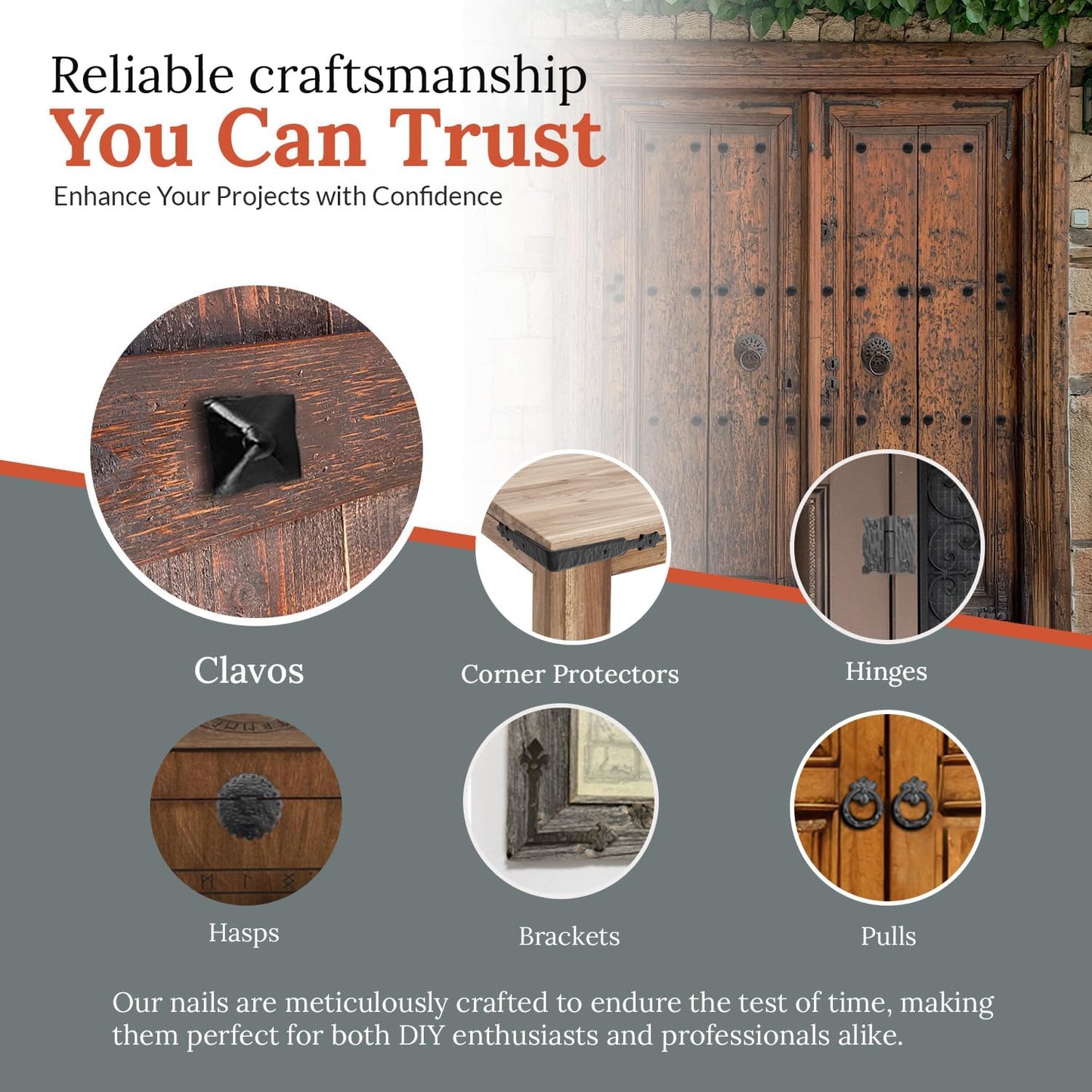 100 Pack 2" Square Head Iron Clavos Decorative Nails – Black – Handmade Rustic Square Fasteners for Farmhouse Shutters, Faux Wood Beams, Barn Doors, Shutters, and Gates – Ornamental Wood Accent