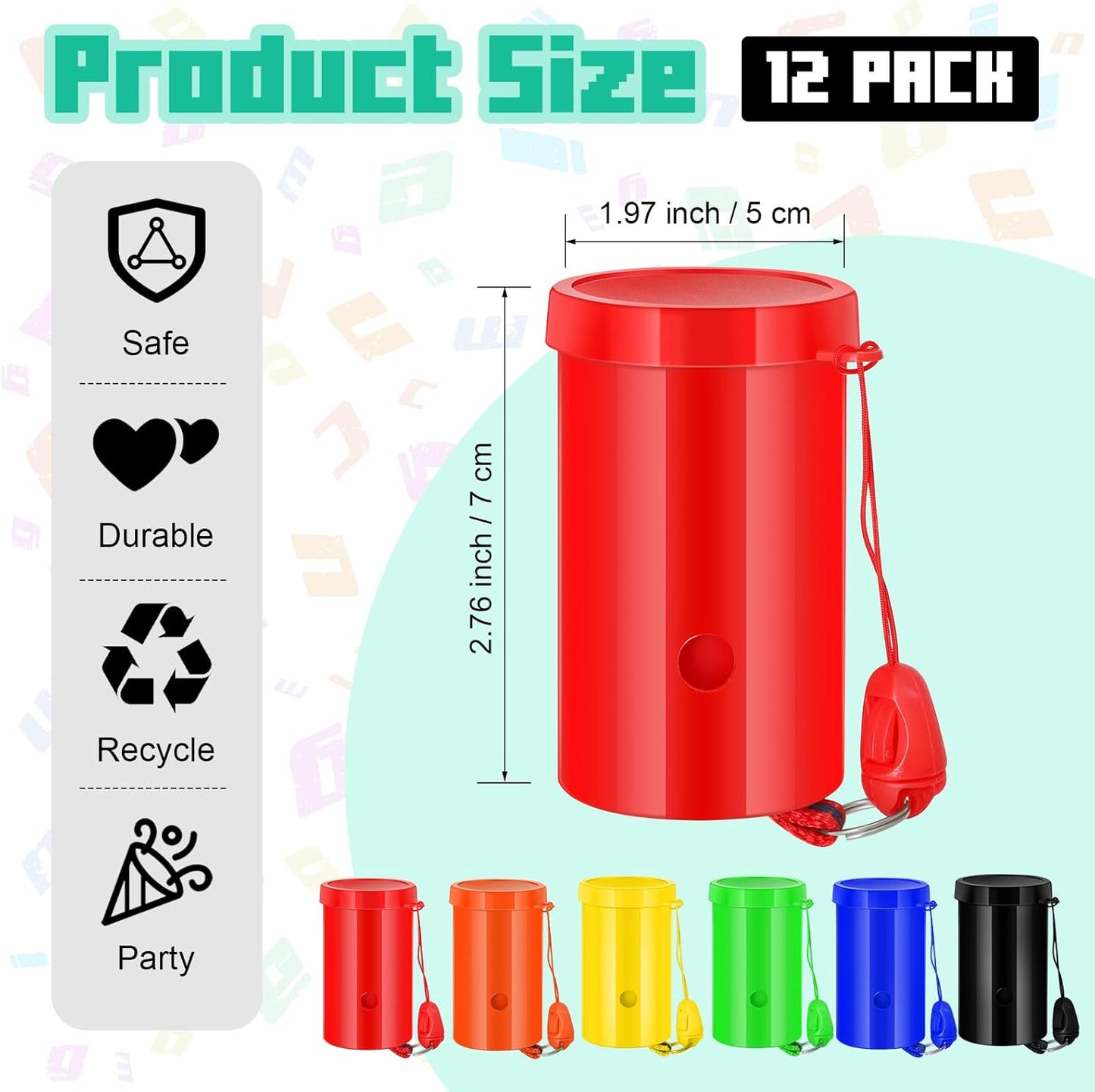 12 Pcs Air Horns 3 Inch Noisemakers for Sporting Events Parties Celebrations Loud Noise Maker Blow Horn Noise Whistle with Lanyard for Birthday Party Celebrations Goodie Fillers(6 color)