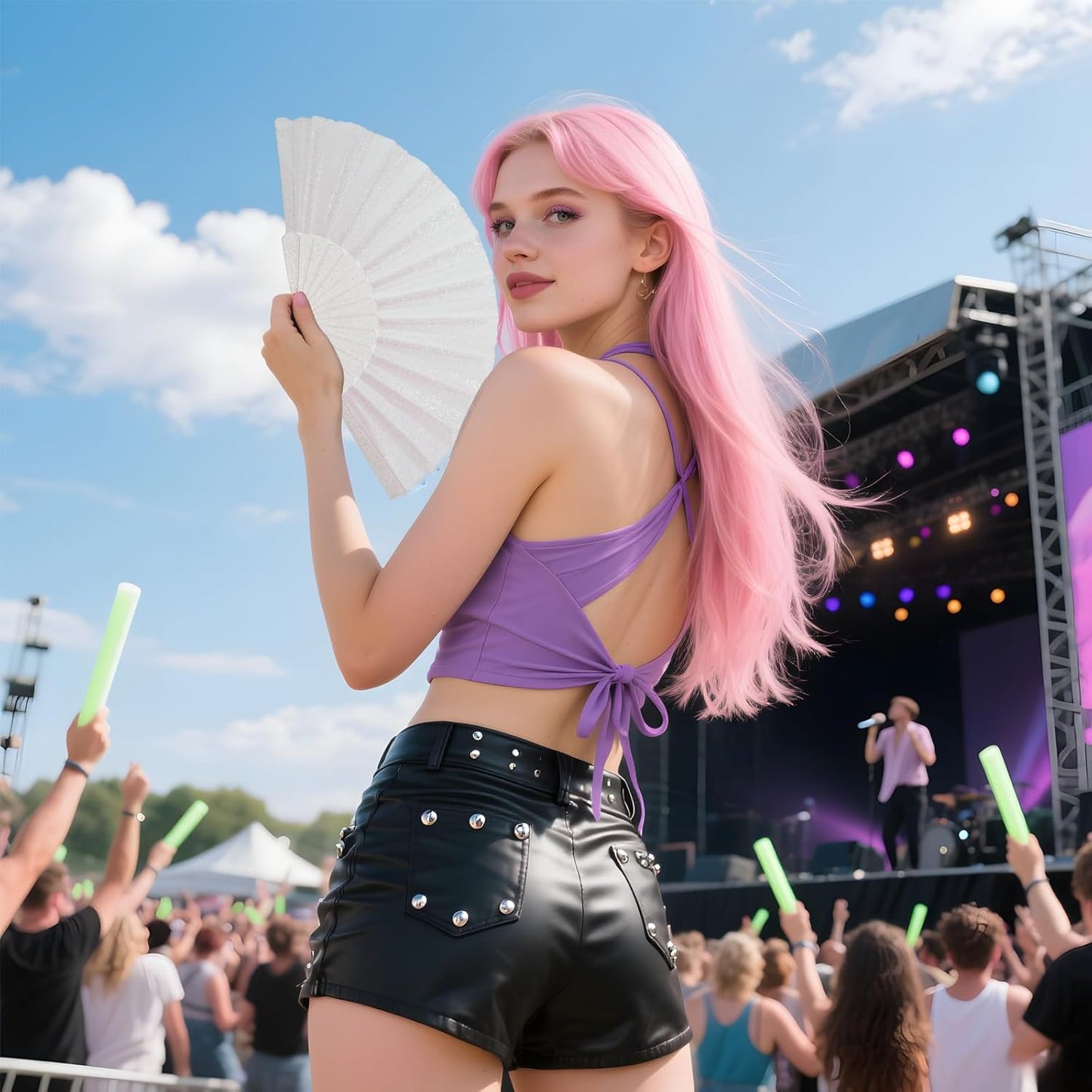 12 Pack Handheld Fan,Folding Hand Glitter Fan with Shining Transparent Fan Rib – Ideal for Wedding, Church, Festival, Dance, Tea Party, Club, and EDM Accessories, White