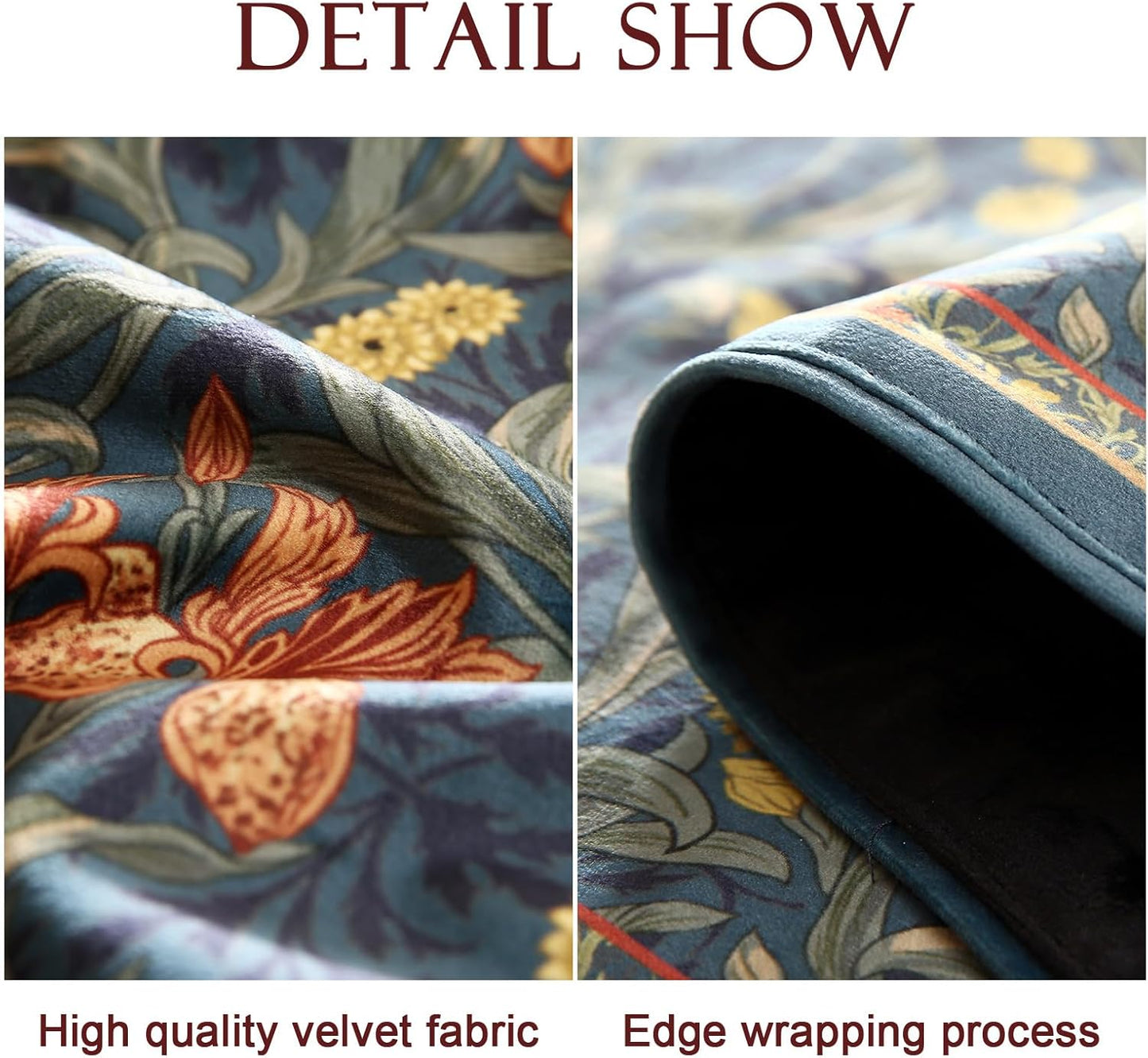 patdrea Designer Casual Wild Floral Velvet Table Runner 118 Inch Long, Dark Blue Occult Bouquets Pattern Table Mat, Decoration for Kitchen Dining Coffee Table Cabinet Banquet Thanksgiving,12"*118"