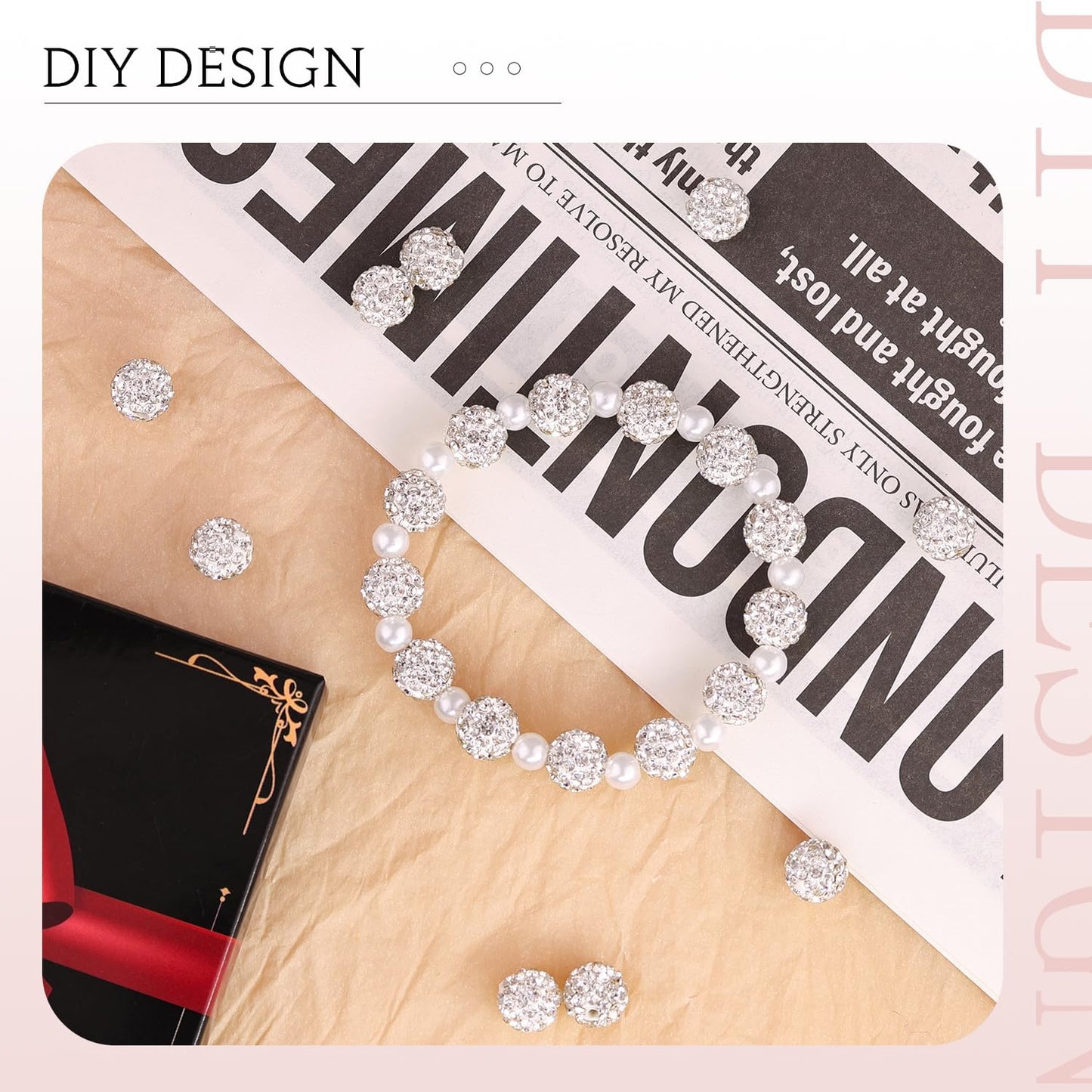 100 pcs 10mm Rhinestone Beads for Jewelry Making Crafting, White Shiny Round Disco Baseball Necklace Beads for DIY Shamballa Sparkle Crystal Clay Christmas Bracelet Earring