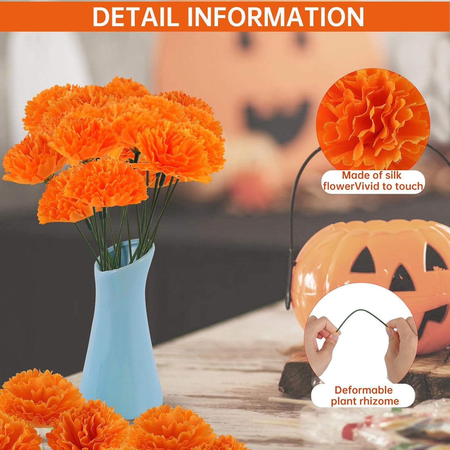 Hananona 201Pcs Artificial Marigold Flower Heads Bulk, Silk Marigold Bulk Fake Flowers for Dia De Los Muertos Decor DIY Marigold Garland Day of The Dead Decorations