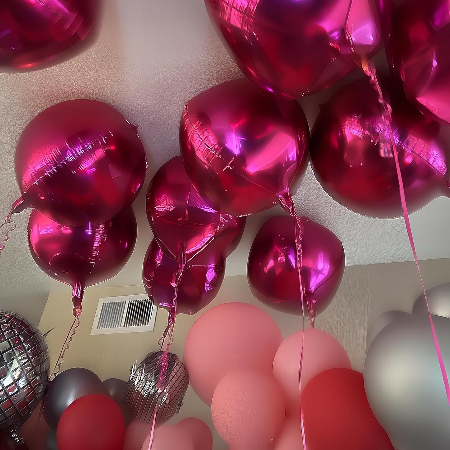 12Pcs Hot Pink Round Foil Balloons, 22" 15" 10" 4D Helium Ball Balloon, Metallic Pink Foil Balloon for Birthday Graduation Wedding Anniversary New Year Eve Disco Prom Party Decorations