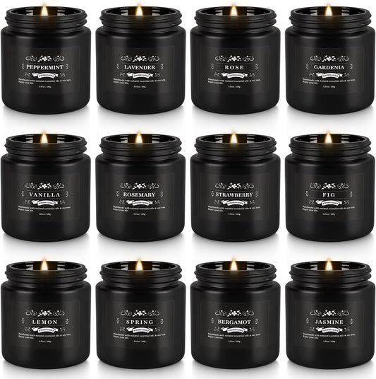 12 Pcs Halloween Scented Candles with Added Natural Essential Oils, 3.05oz, Suitable for Various Festivals, Parties, Yoga, and Home Scene(Black)