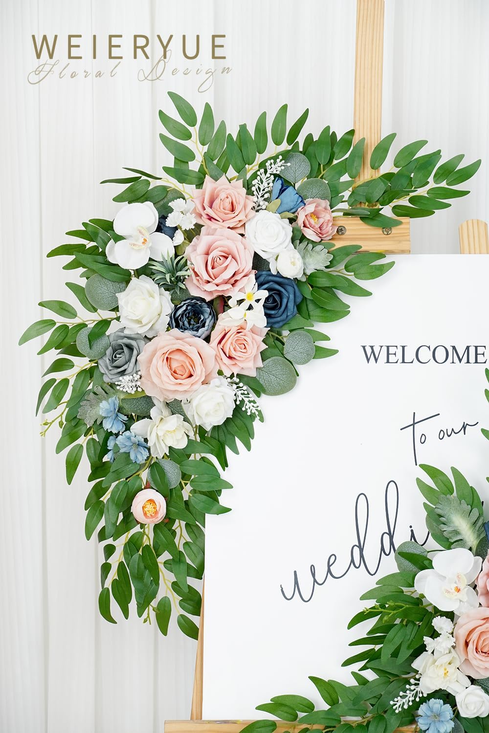 Artificial Wedding Arch Flowers Kit(Pack of 2) for Wedding Arch, Bridal Shower, Ceremony and Reception Backdrop Decoration (Misty Rose and Navy Blue)
