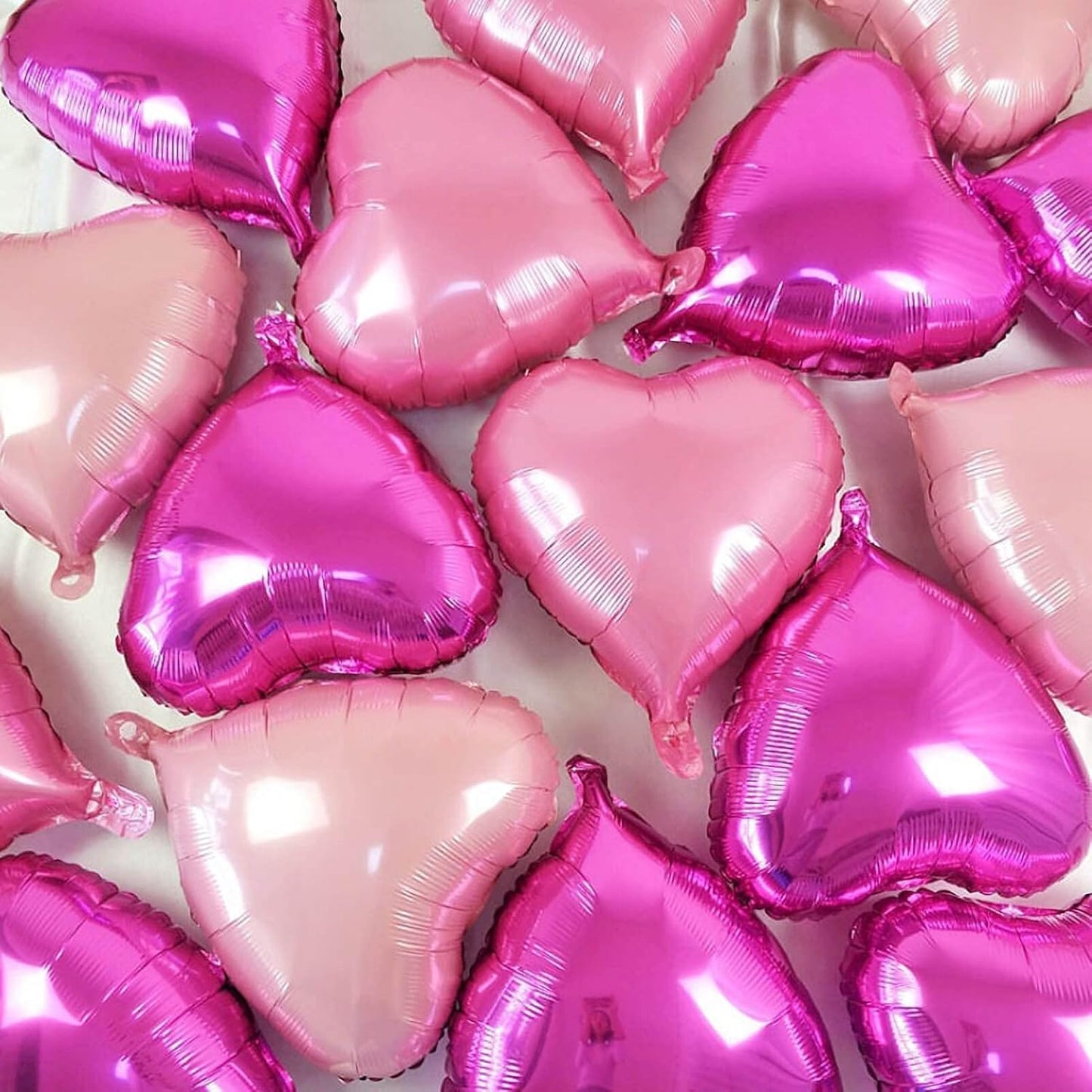 10Pcs Hot Pink Foil Heart Shaped Balloons 18 Inch for Baby Shower, Wedding, Valentine Decorations - Love Party Decorations