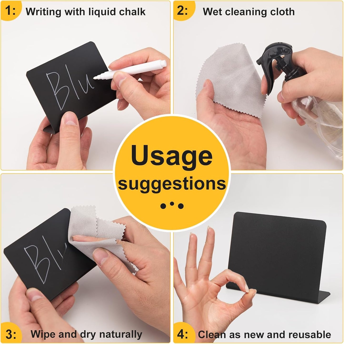 12 Pcs 4"x3" Mini Chalkboard Signs for Food, Reusable PVC Food Labels, Reserved Table Signs for Party Buffet, Birthdays, Bakery, Weddings Table Numbers, Buffet Display, Place Cards, Name Tag