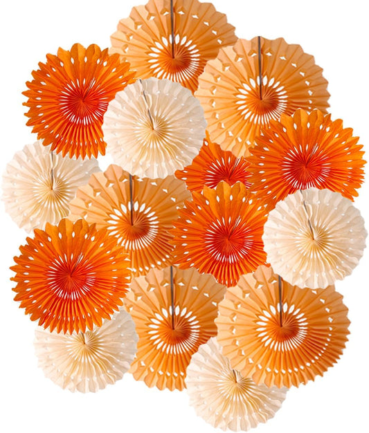 15pcs 6'' 8'' 10'' Paper Fans Decorations Round Orange Tissue Paper Fans Decor Hanging Paper Fans Set Party Paper Honeycomb Fans Decorations for Party Birthday Wedding Events
