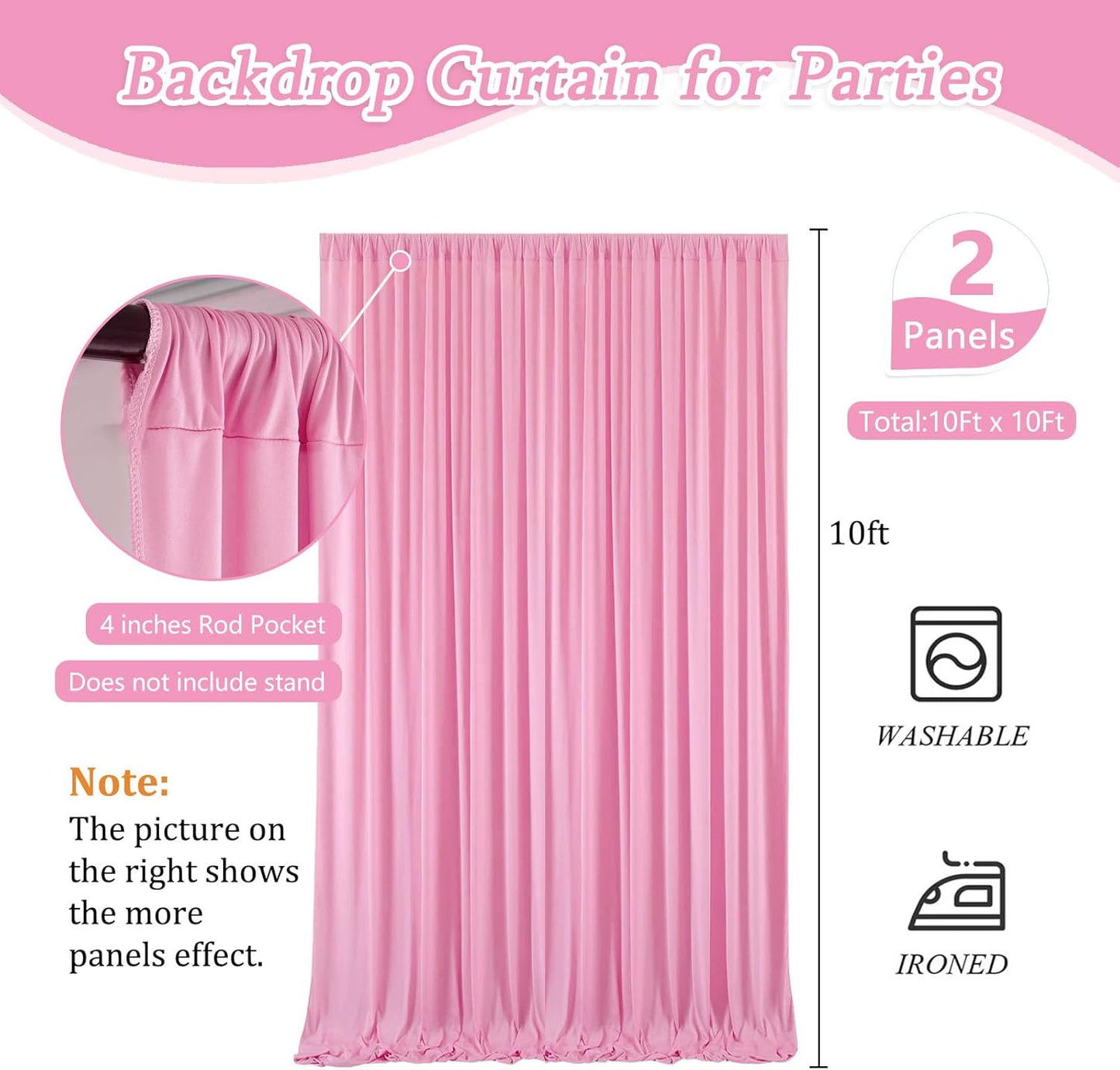 10 x 10 Feet New Pink A Backdrop Curtain for Partie, Background Curtains for Photoshoot, Birthday, Wedding, Mardi Gras, Easter, Mother's Day Party Decorations 5Ft x 10Ft, 2 Panels