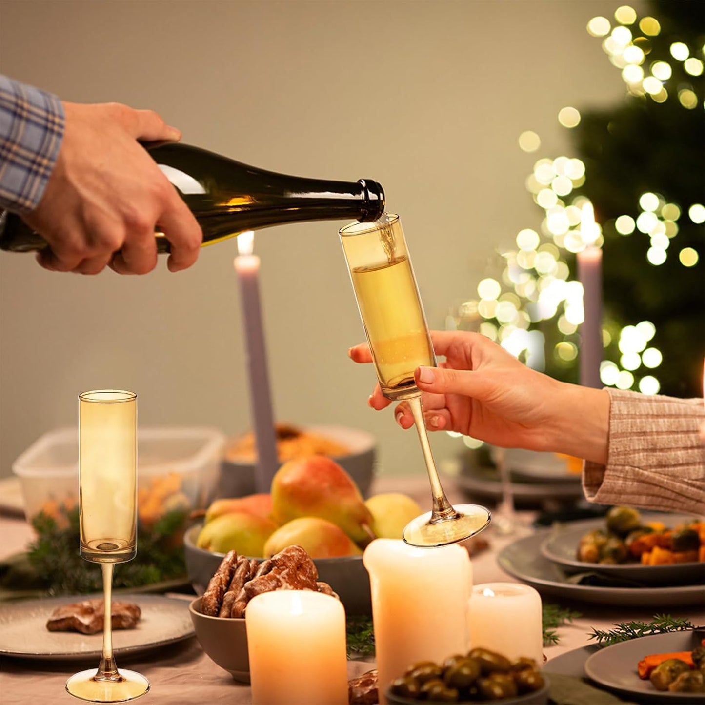 12 Pieces Amber Champagne Flutes 6 OZ Straight Sided Wine Glasses Champagne Long Stem Drinking Colored Glasses,Set of 12 Hand Blown Champagne Flutes Goblets for Wedding Cocktail Cups,Cava, Prosecco