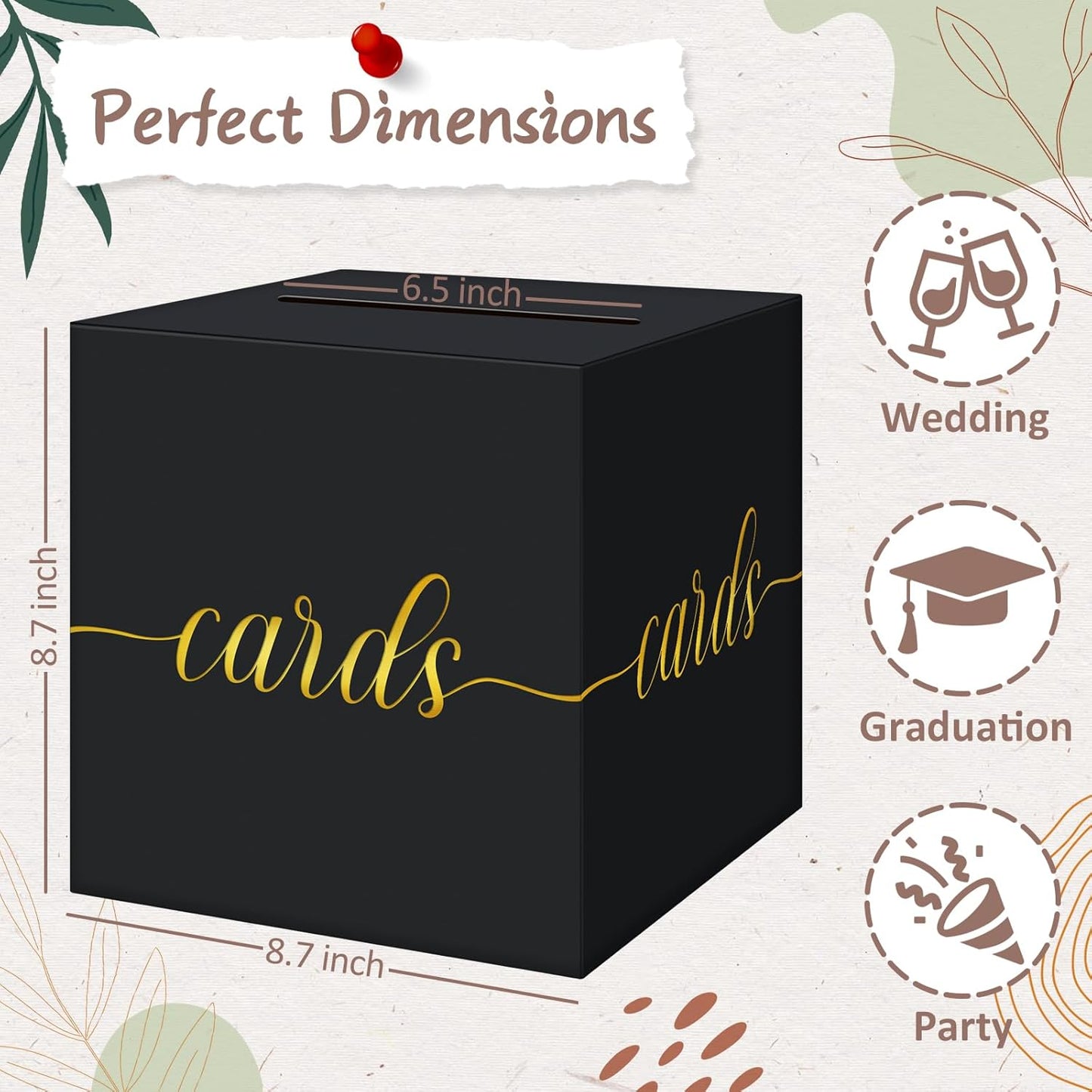 QIKSION Black Card Box for Party, Gold Foil Gift Card Box for Graduation, Wedding Reception, Birthday, Baby Shower, Raffle
