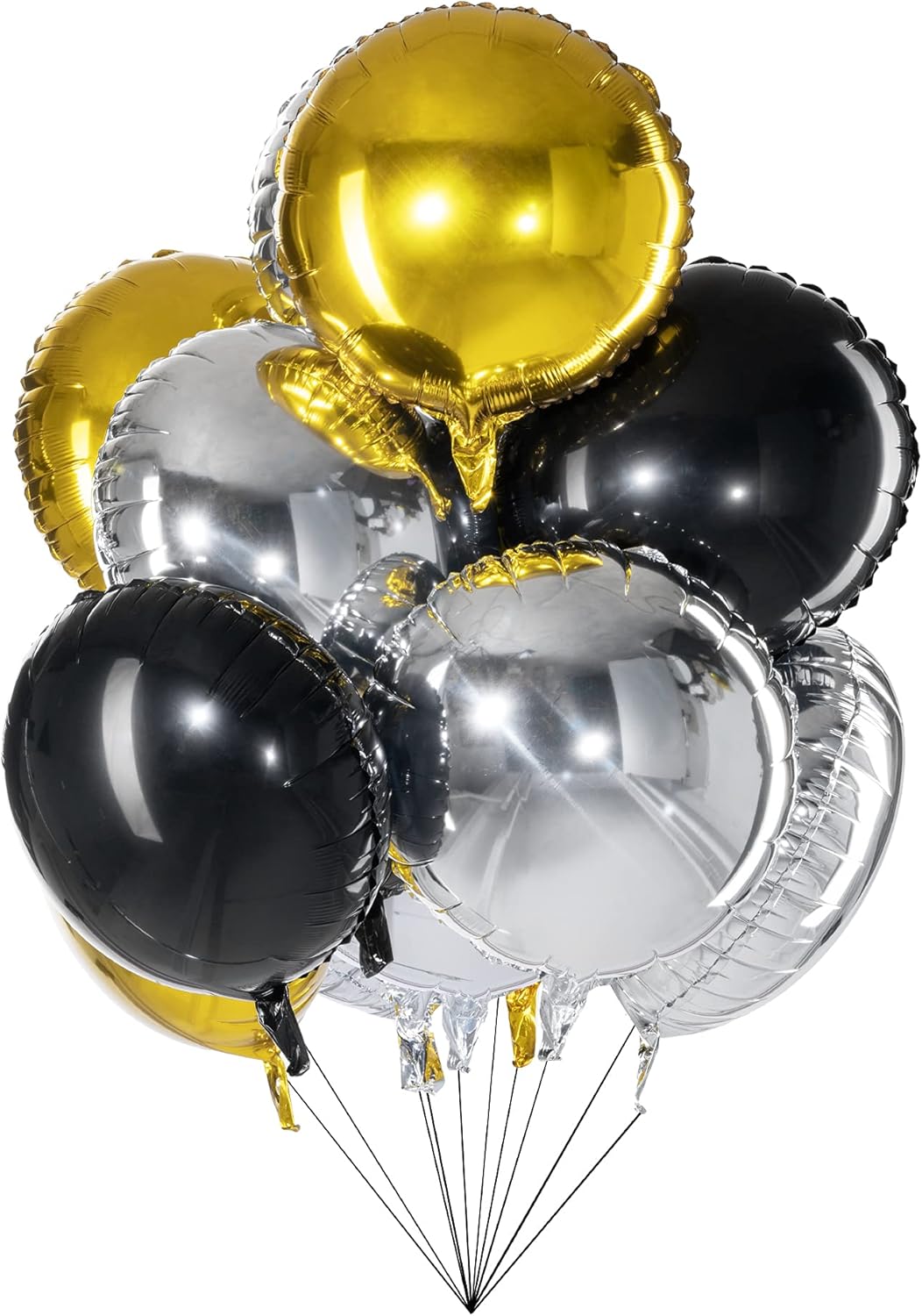 18" Black Gold Silver Balloons Round Foil Mylar Helium Balloons for Party Decorations, Pack of 30
