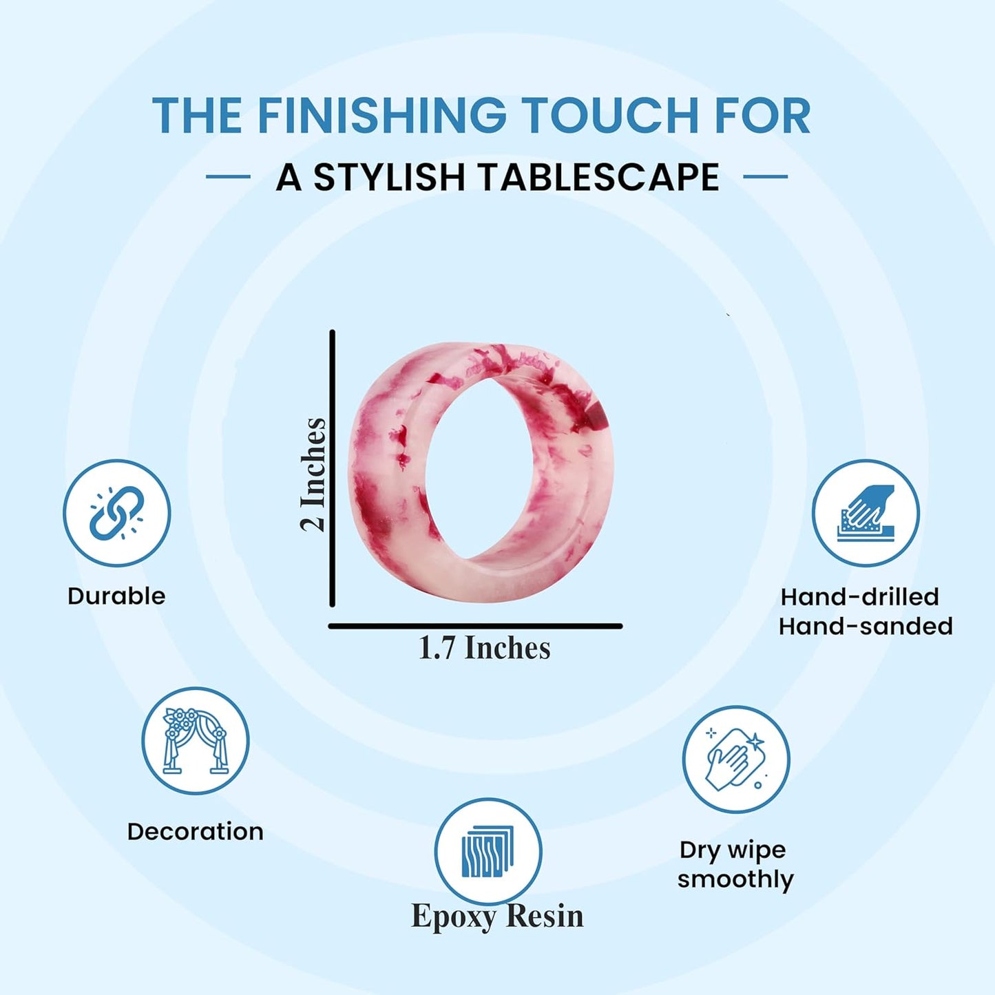 12 Pcs Epoxy Resin Napkin Rings Set - Decorative Pastel Table Holders, 1.5" Dia, Art Deco Style - Ideal for Weddings, Dinner, Parties, Home, Dining, Gifting, Indoor & Outdoor (Multi) - CLEENTABLE