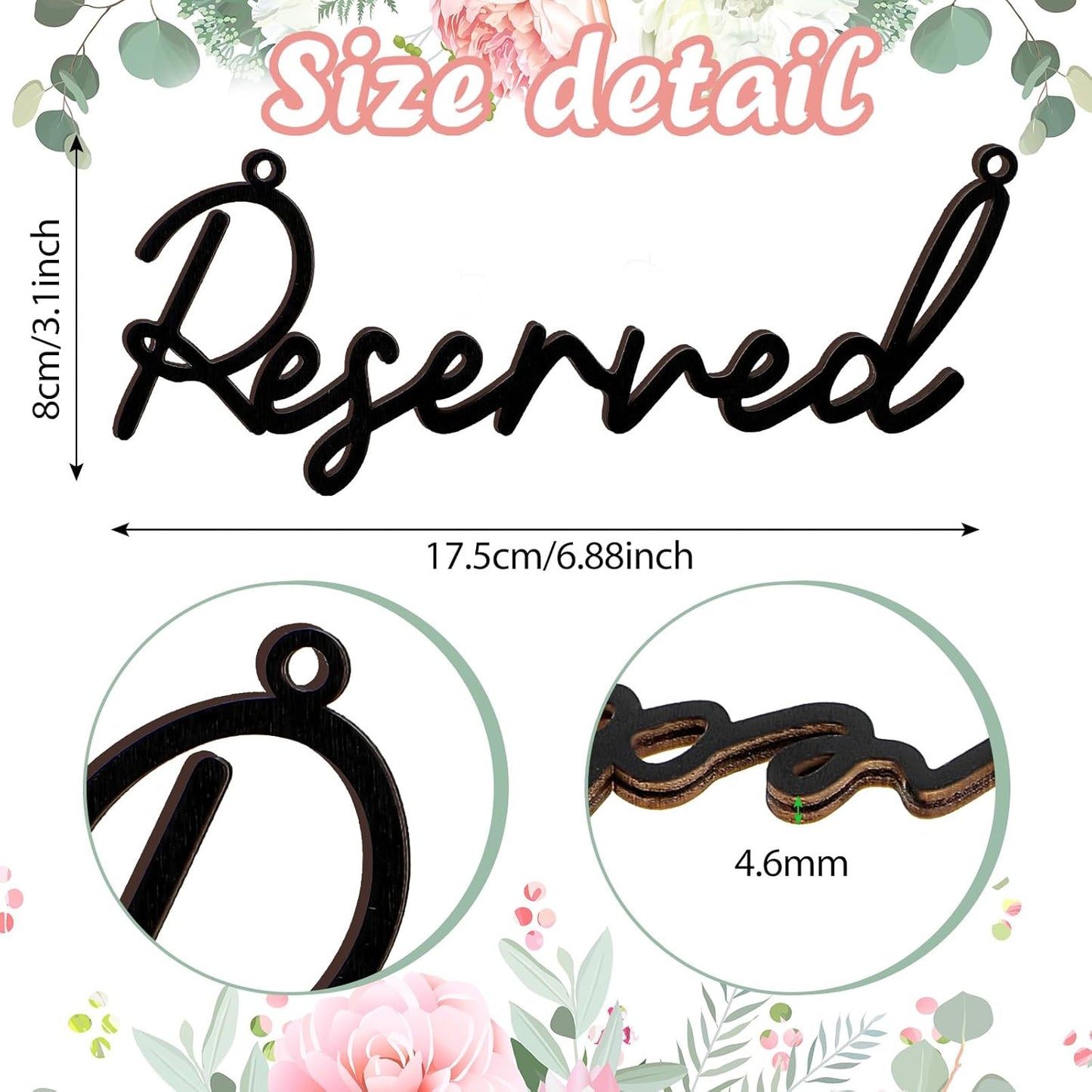 12 Pcs Reserved Seating Signs for Wedding Chairs Hanging Wooden Rustic Reserved Row Signs with Rope Wooden Tag for Wedding Church Pews Restaurant(Black)