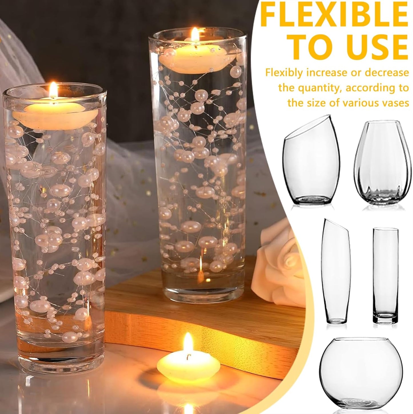 100 PCS Artificial Floating Beads for Centerpieces Vases, Light Pink 8+3mm String Beads for Wedding Party Faux Pearl String for Decorating, String Pearls for Crafts Vase Filler