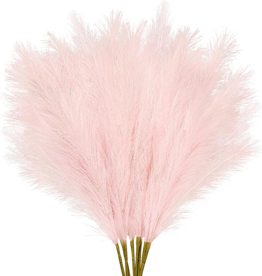 35" Pink Faux Pampas Grass Decor, 8pcs Large Tall Fluffy Artificial Pompous Grass Branches Floral Fake Pompas Grass Bulrush Floor Vase Filler Flower Arrangement for Home Wedding Boho Decor