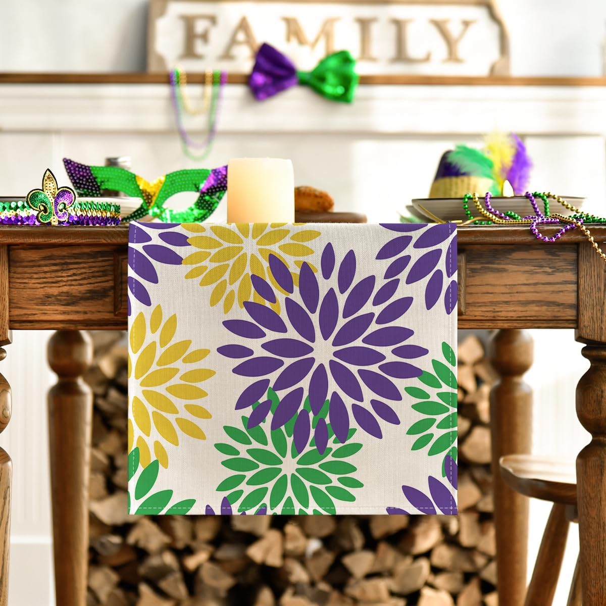 Artoid Mode Purple Dahlia Floral Pinnata Mardi Gras Table Runner, Carnival Seasonal Kitchen Dining Table Decoration for Home Party Decor 13x72 Inch