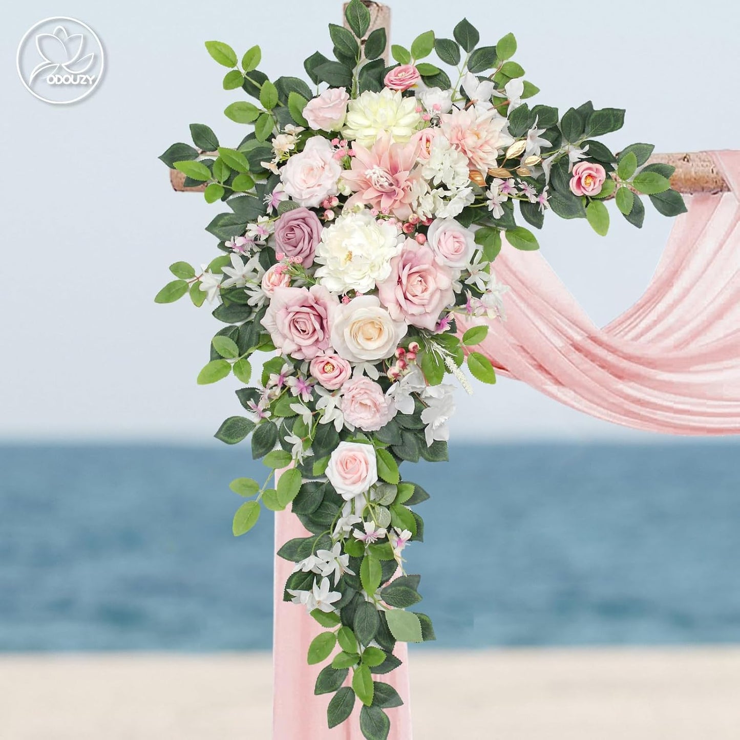 Wedding Arch Flowers Kit,Artificial Flower Arch Decor (Set of 3),2pcs Artificial Flower Arrangement with 1pc Sheer Drape for Wedding Decor Reception Backdrop Floral Decorations (Light Pink)